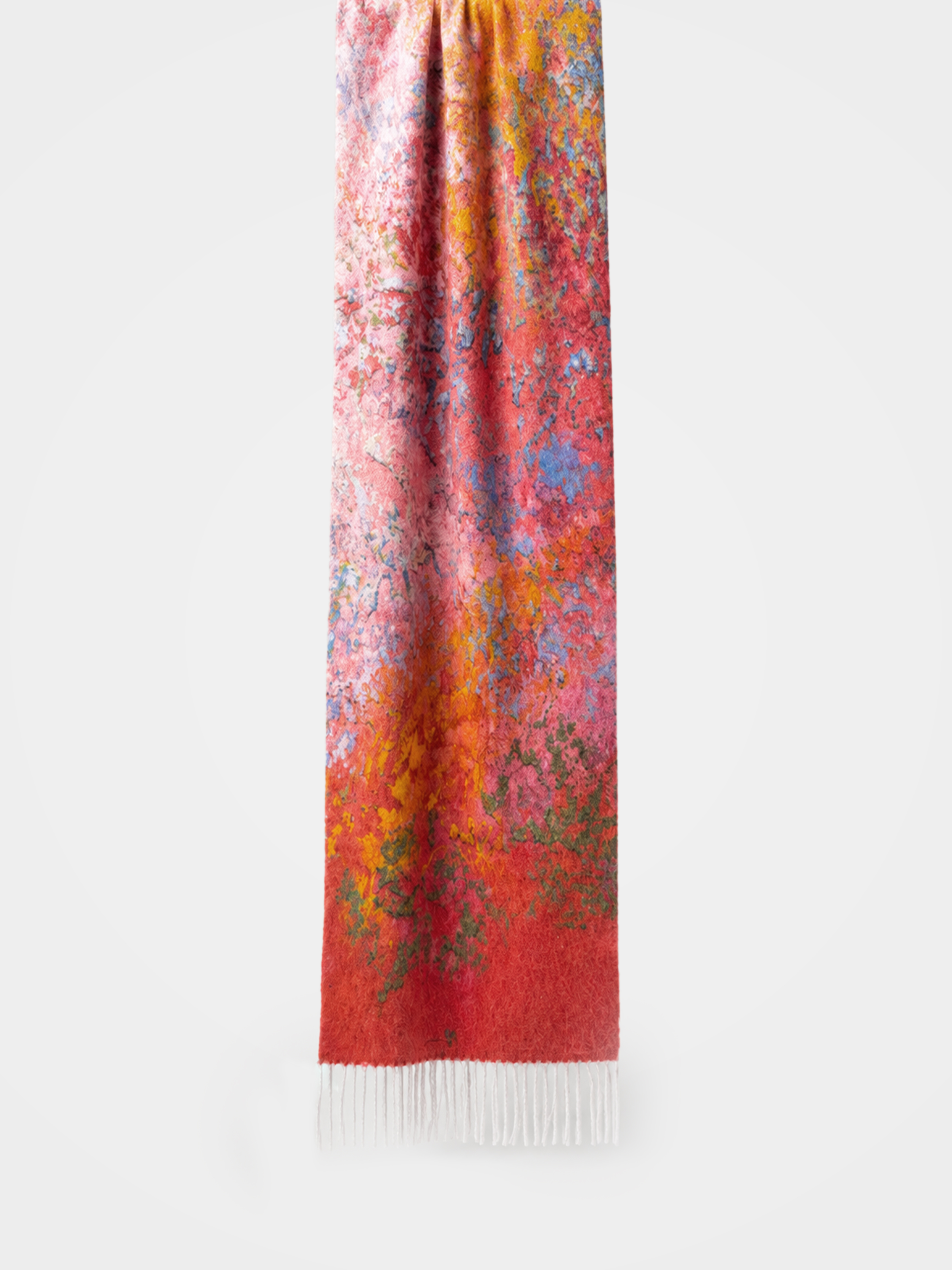100% Cashmere Abstract Art Print Fringe Long Scarf