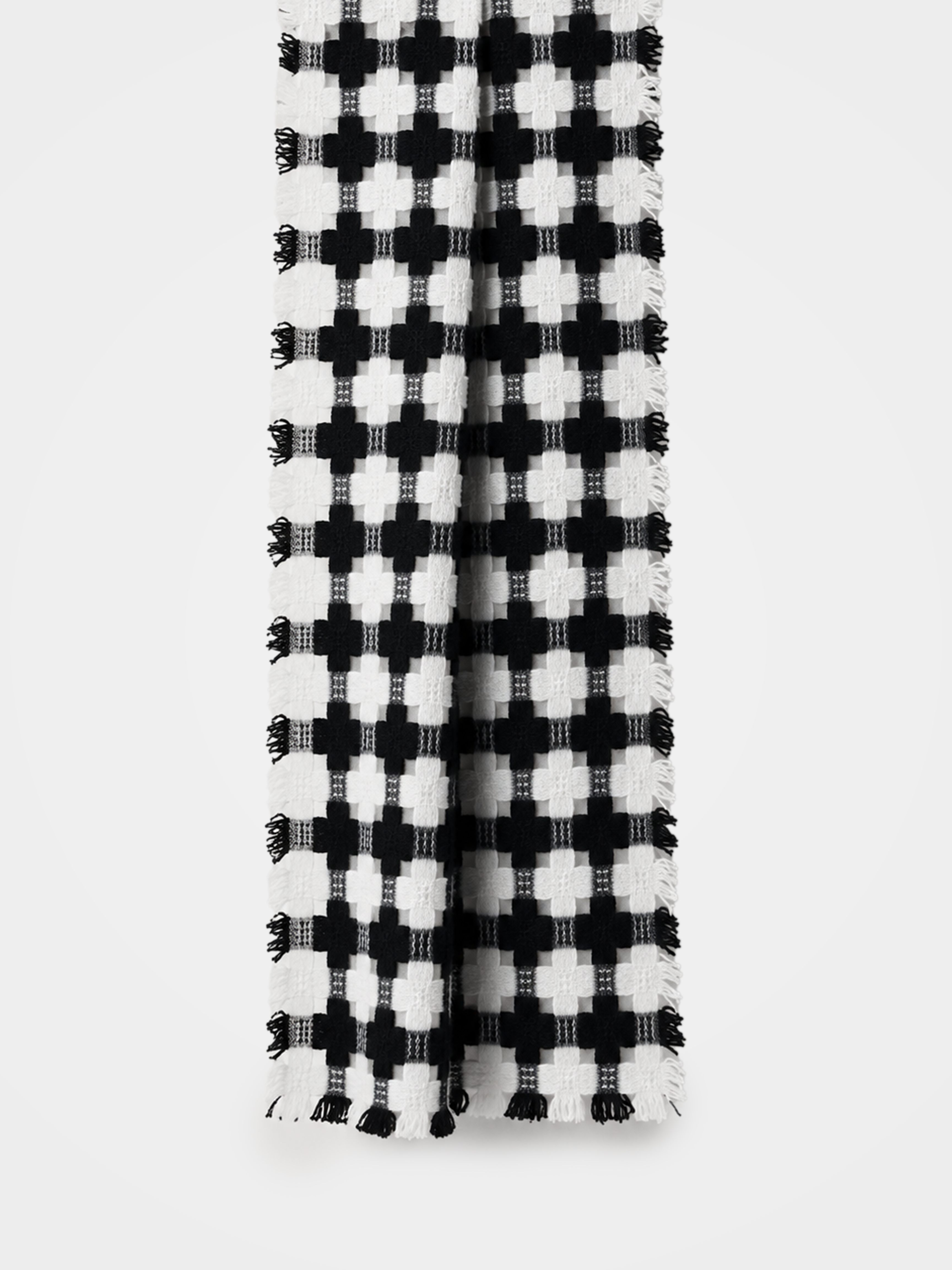 100% Cashmere Textured Check Fringe Long Scarf