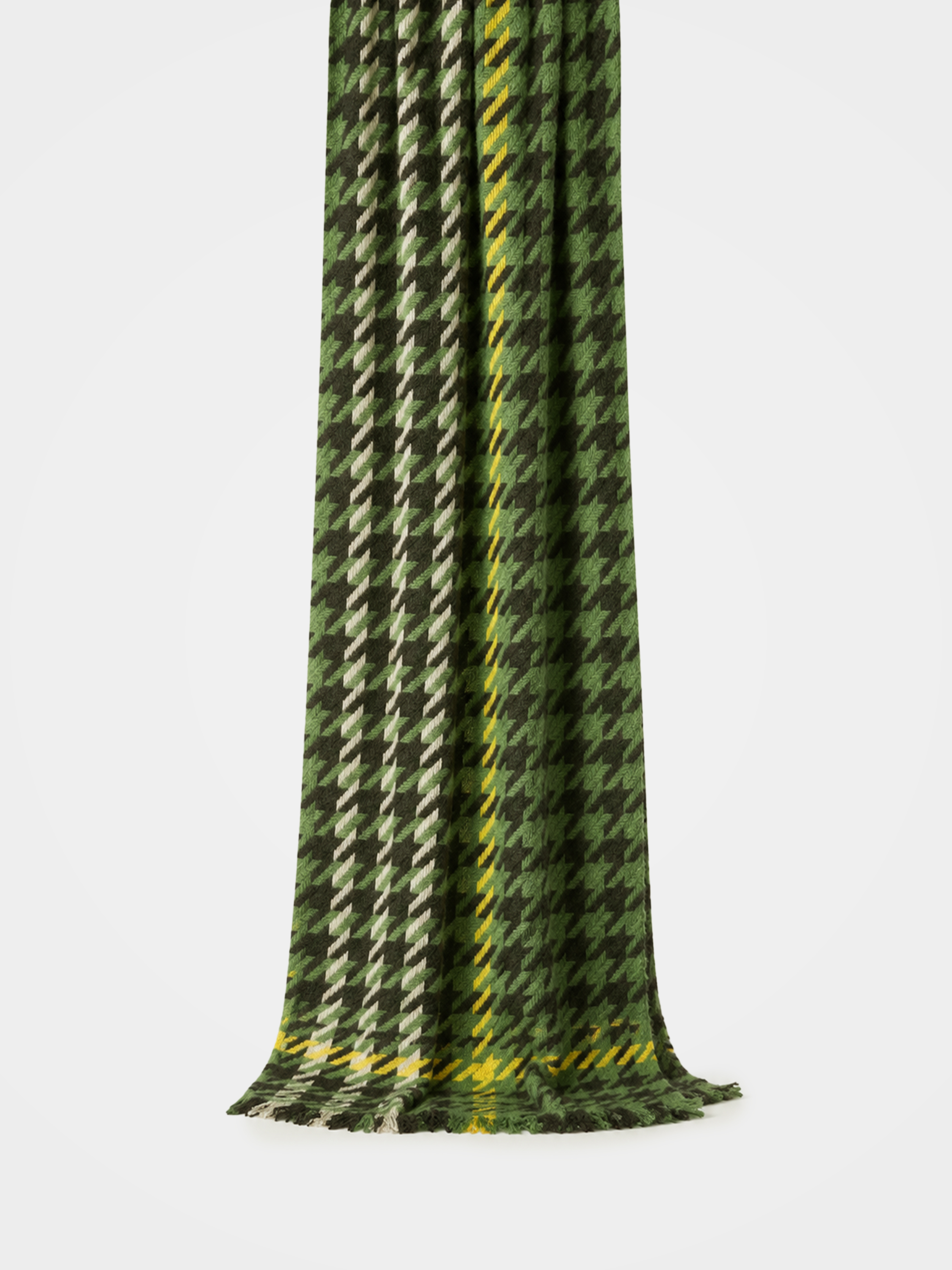 100% Cashmere Houndstooth Fringe Long Scarf