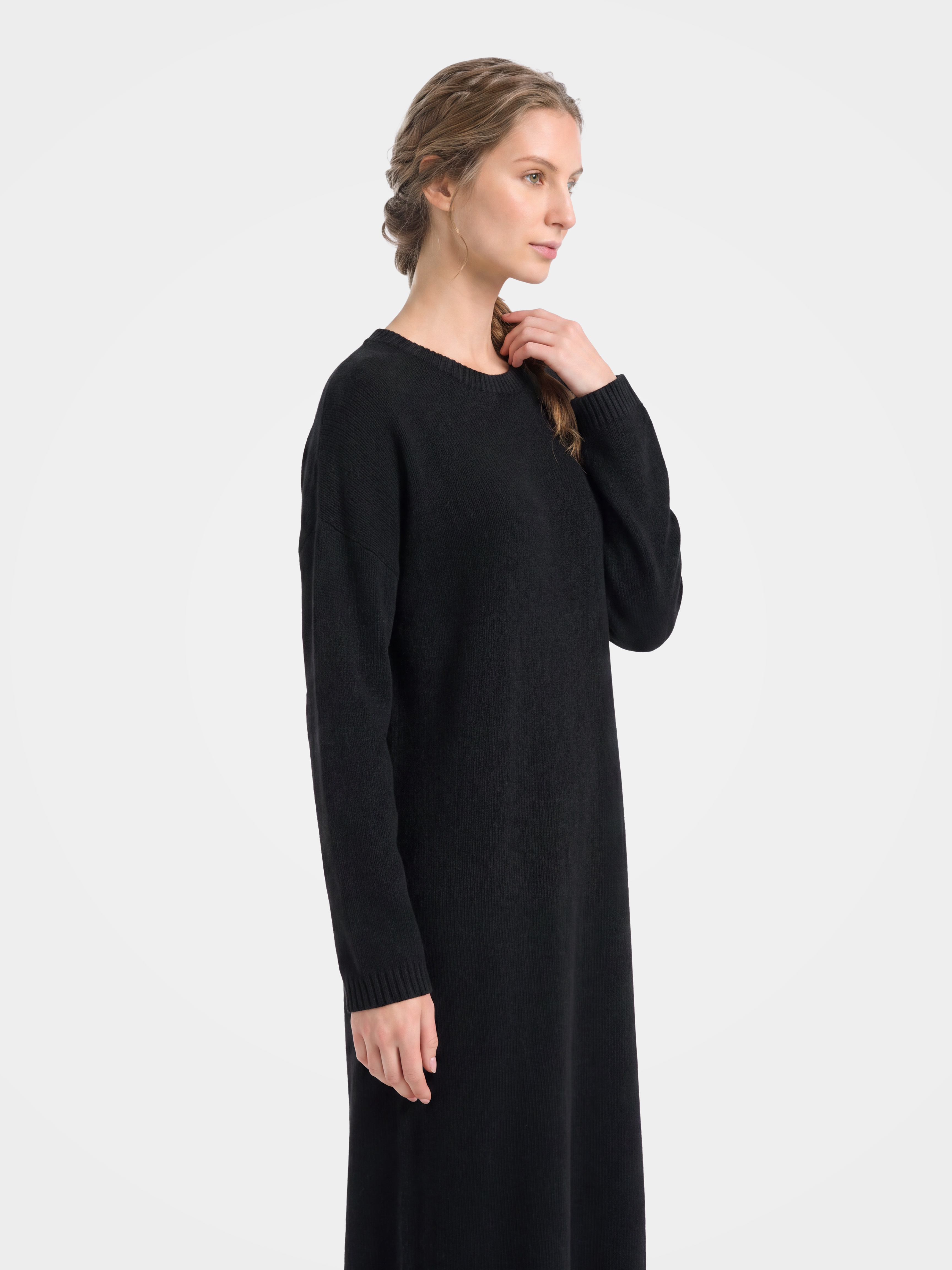 Pre-Order | 100% Cashmere Long Sleeve Crew Neck Midi Sweater Dress (10-14 Business Days)