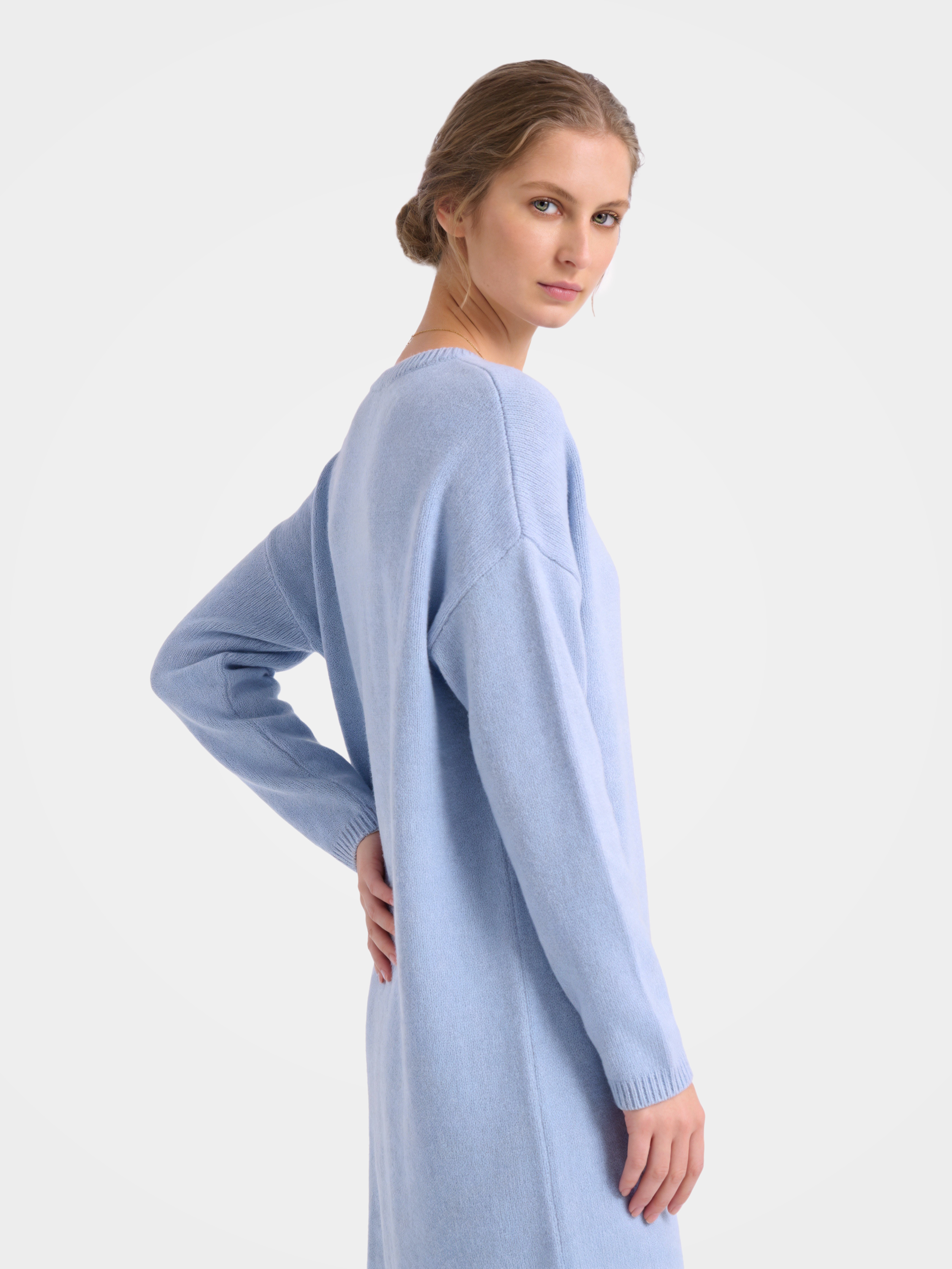Pre-Order | 100% Cashmere Long Sleeve Crew Neck Midi Sweater Dress (10-14 Business Days)