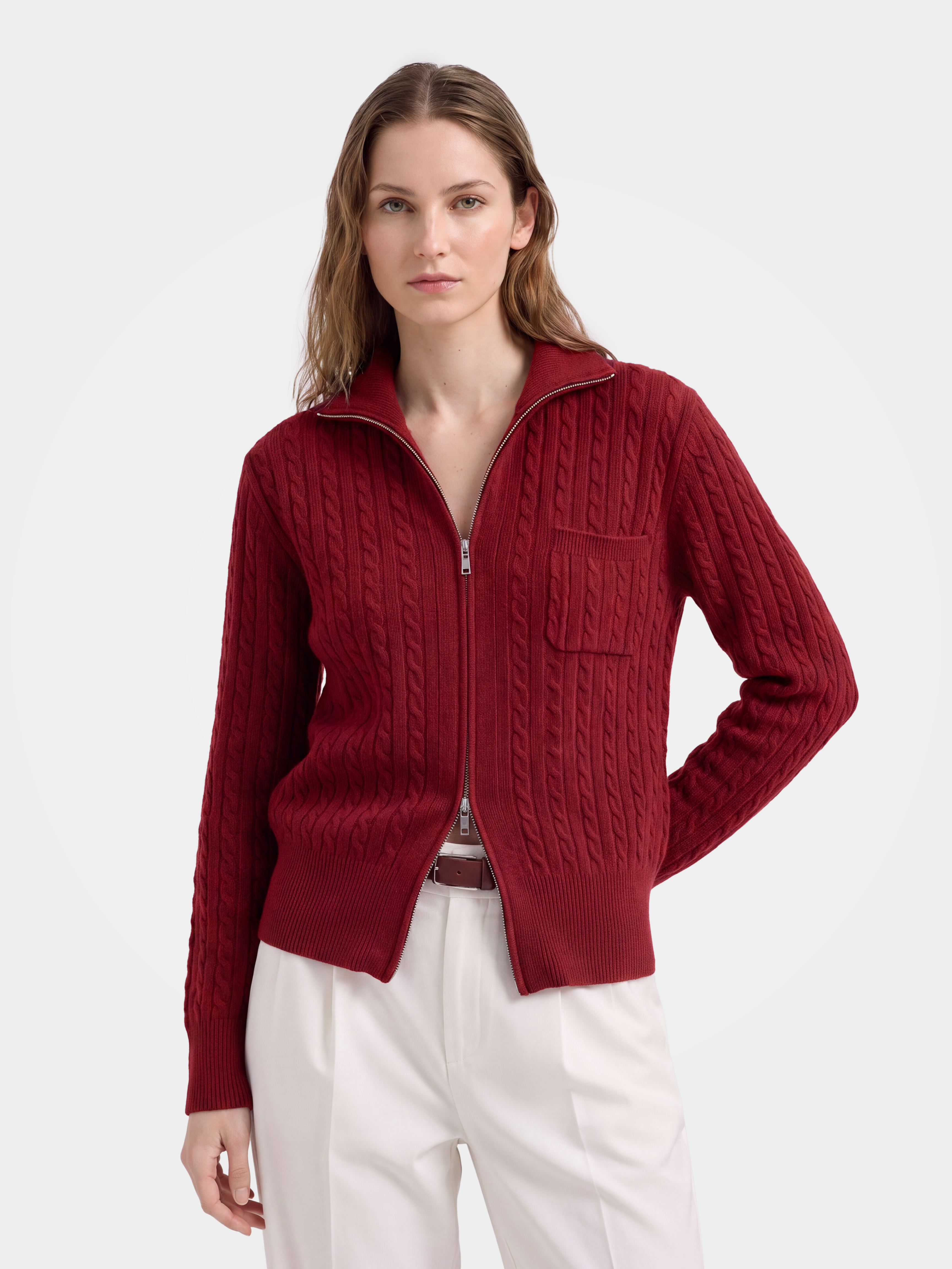 100% Mongolian Cashmere Cable Knit Zip Jacket