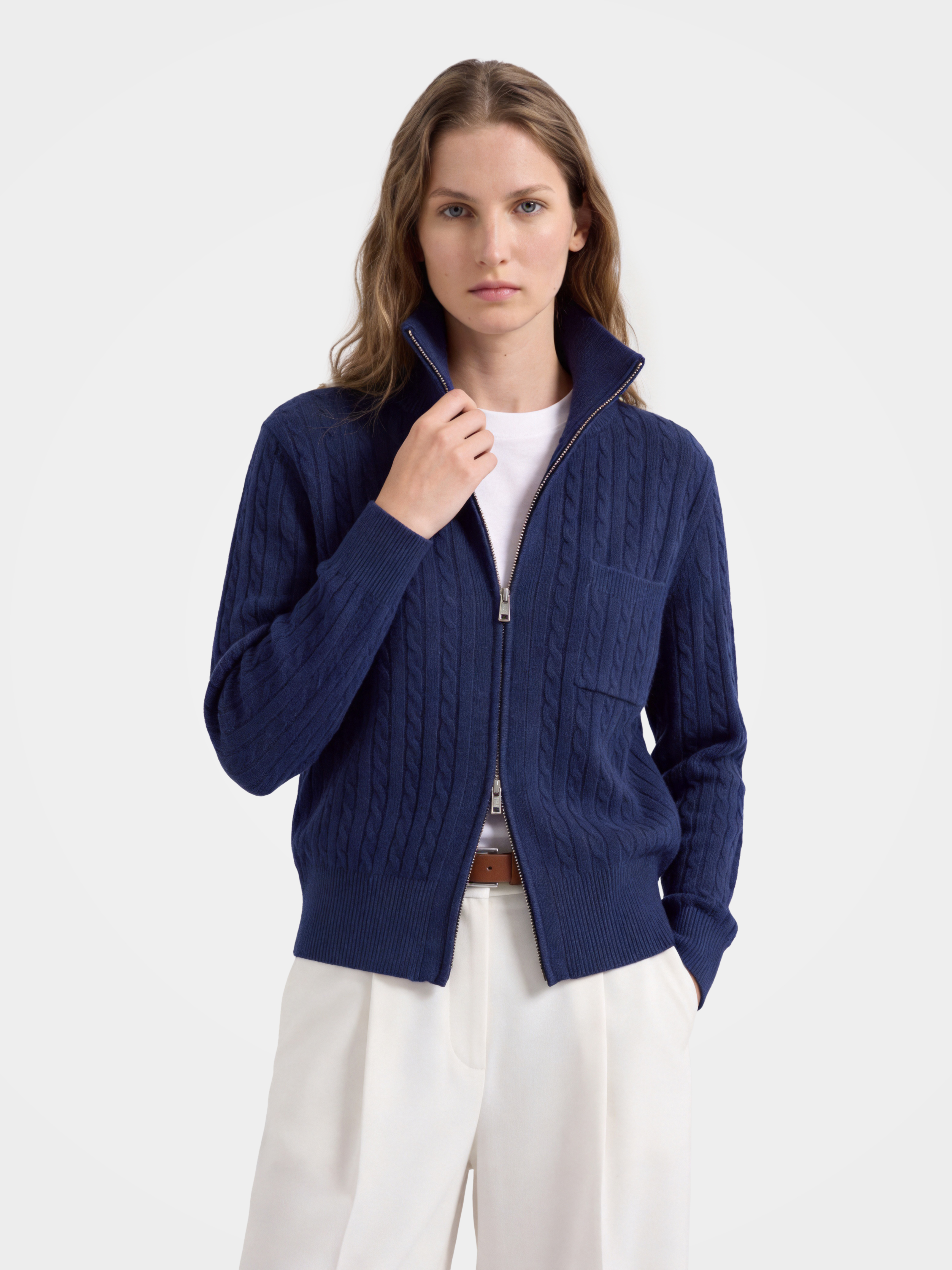 100% Mongolian Cashmere Cable Knit Zip Jacket