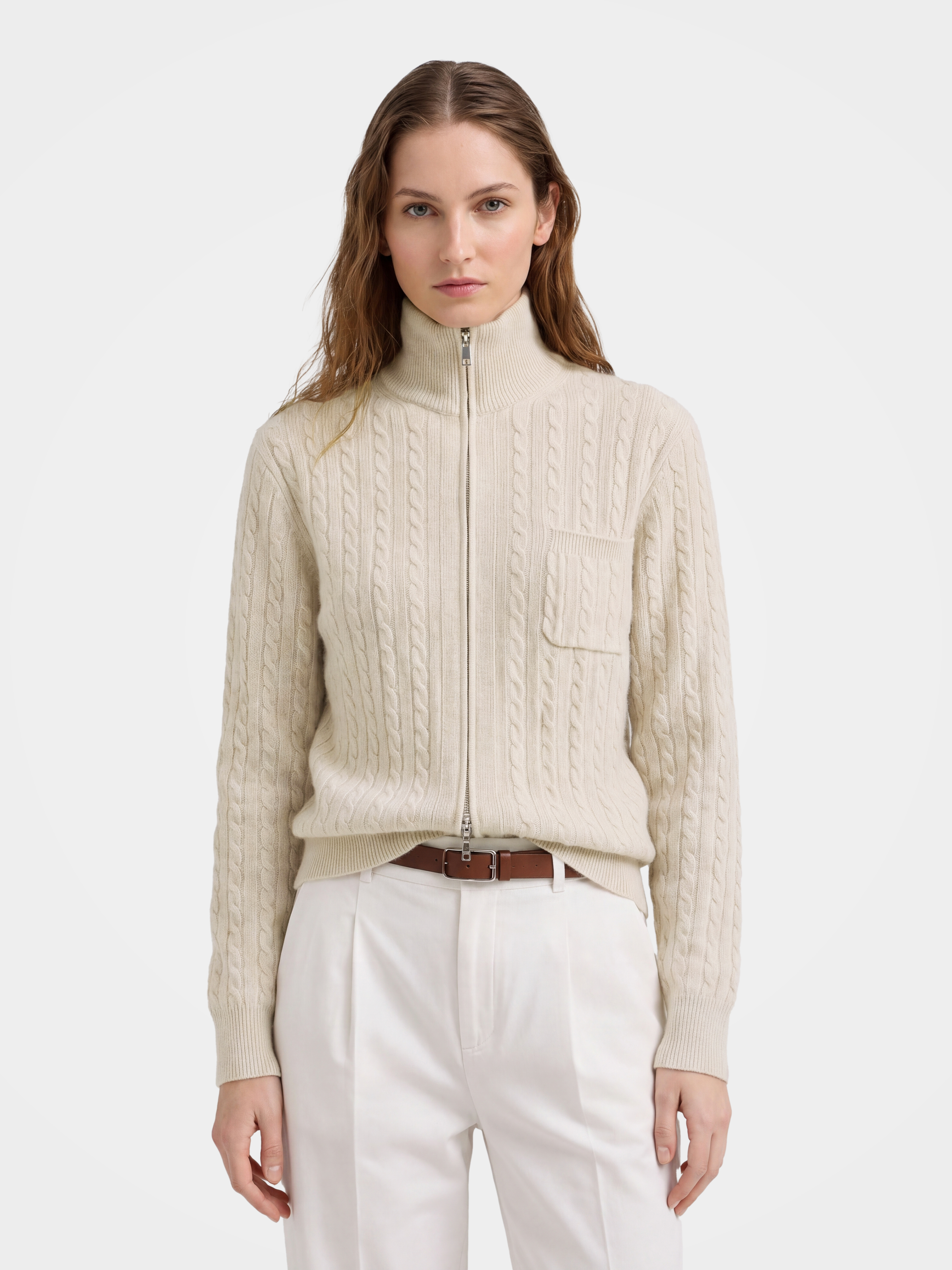100% Mongolian Cashmere Cable Knit Zip Jacket