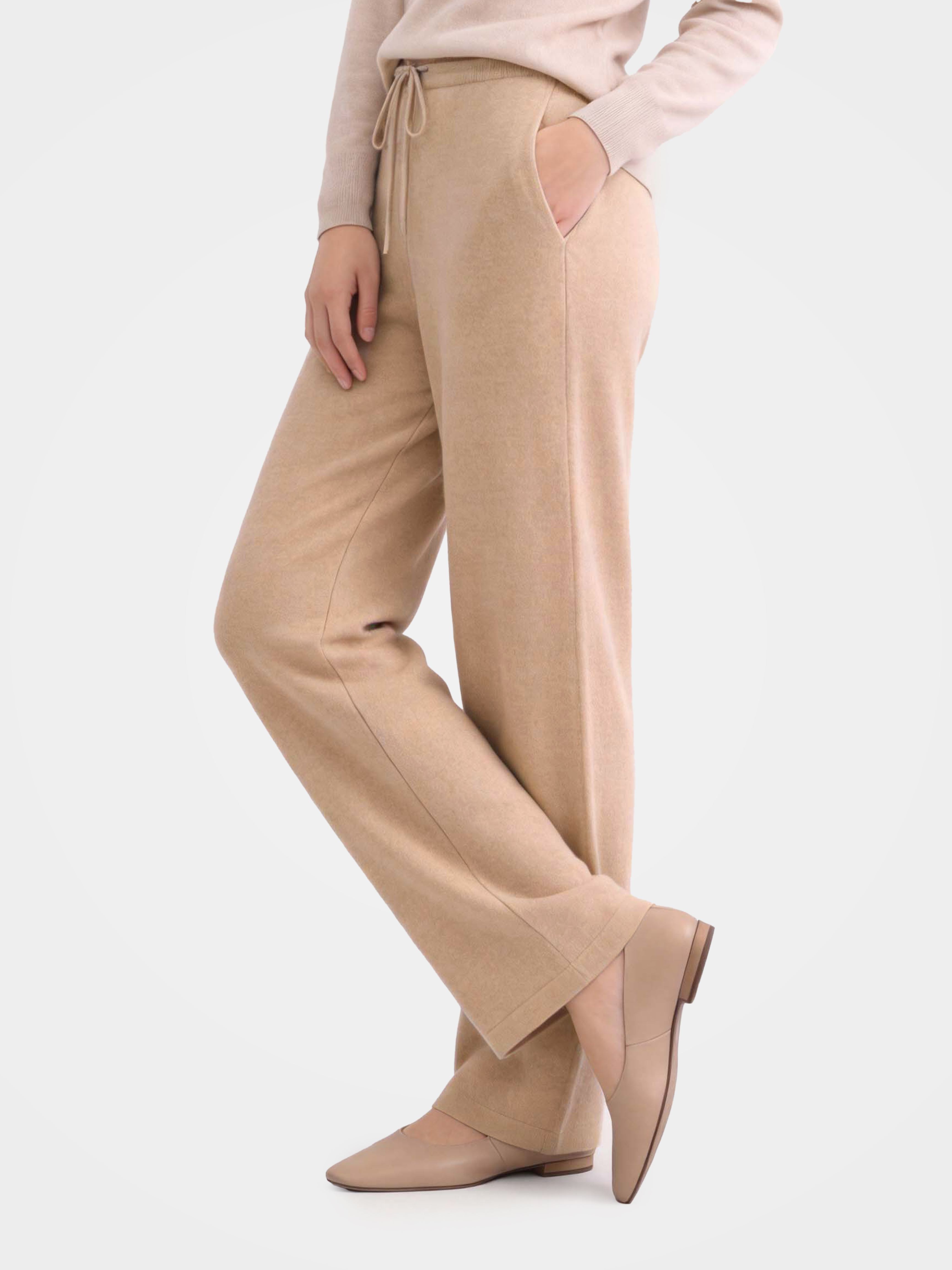 100% Cashmere Straight Leg Drawstring Pants with Pockets
