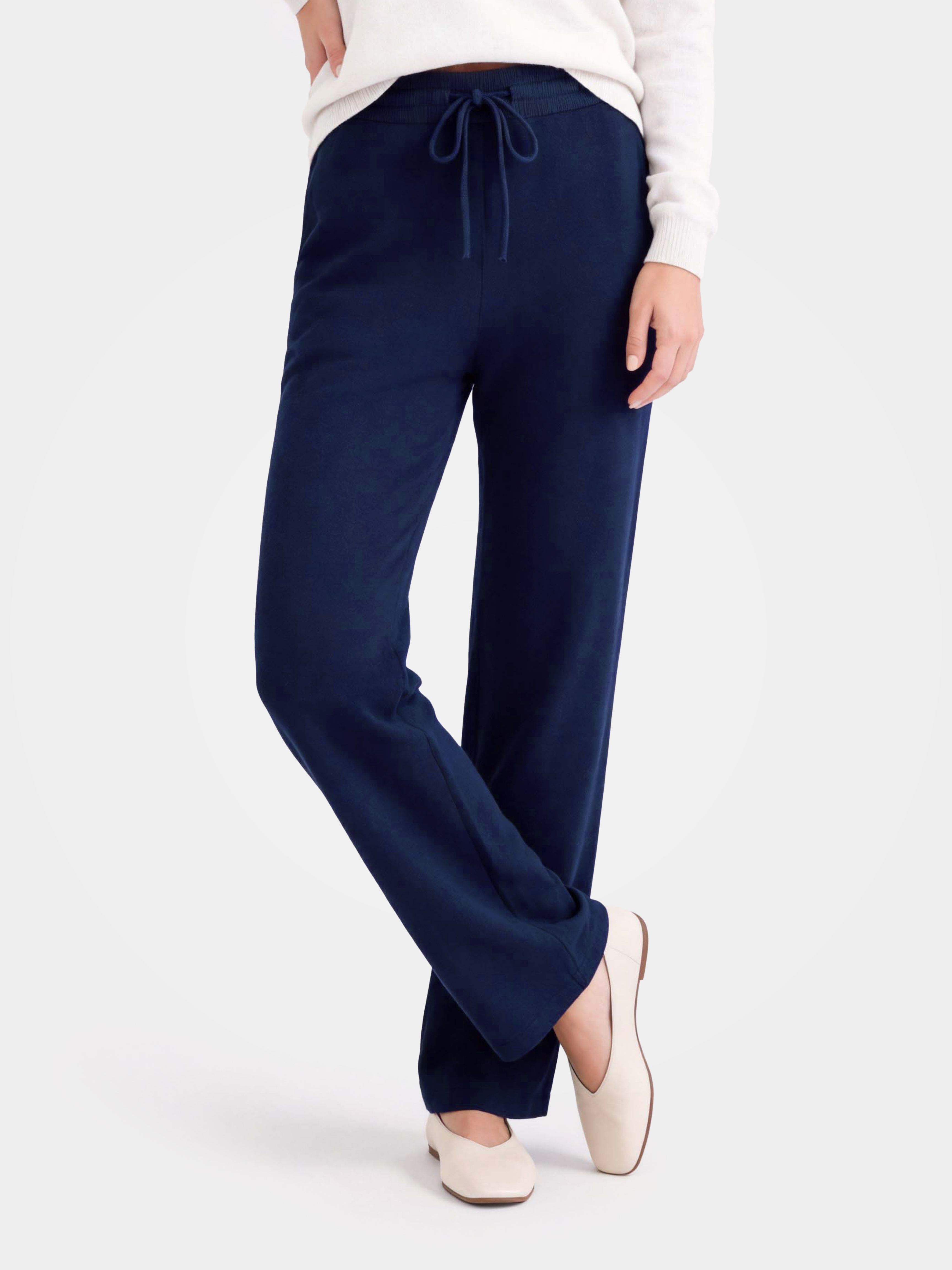 100% Cashmere Straight Leg Drawstring Pants with Pockets