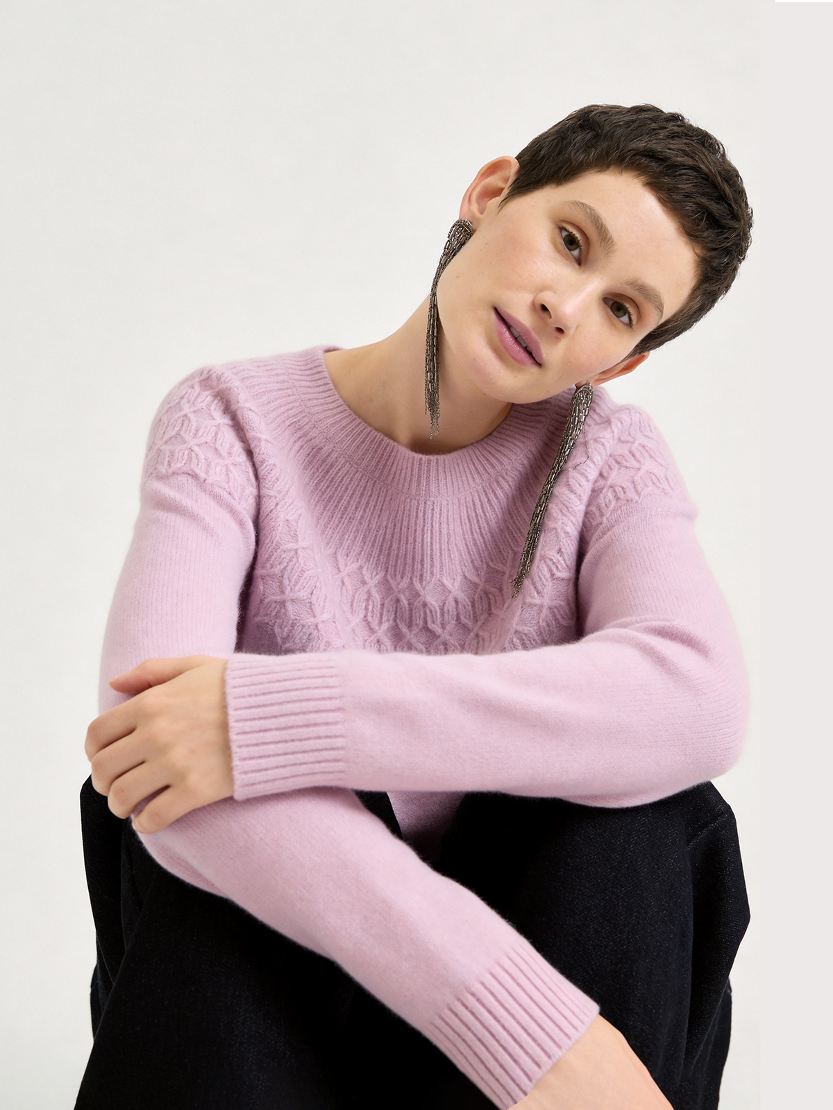 Pre-Order | 100% Cashmere Crew Neck Sweater Soft Diamond Knit Sweater (10-14 Business Days)