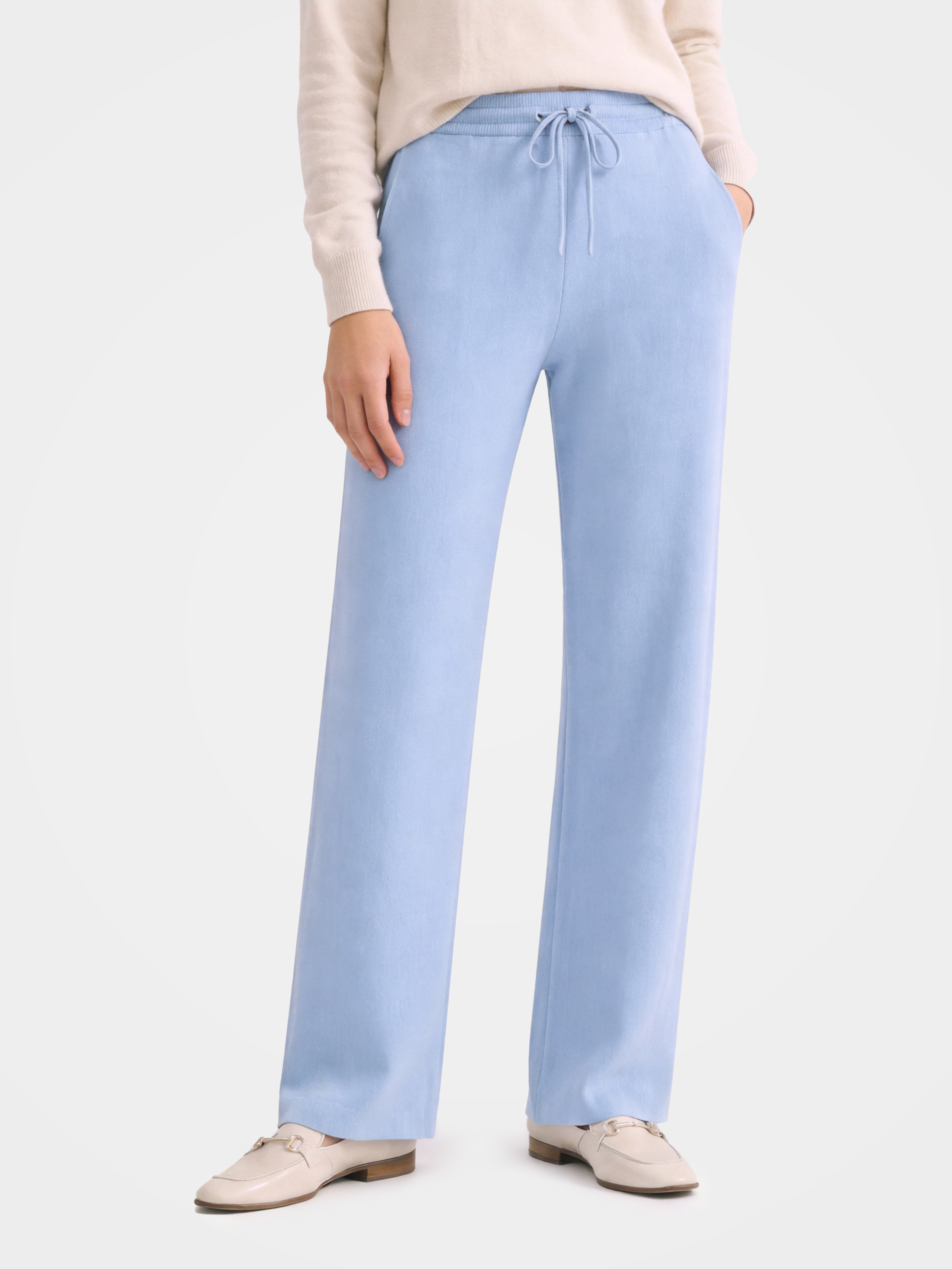100% Cashmere Straight Leg Drawstring Pants with Pockets