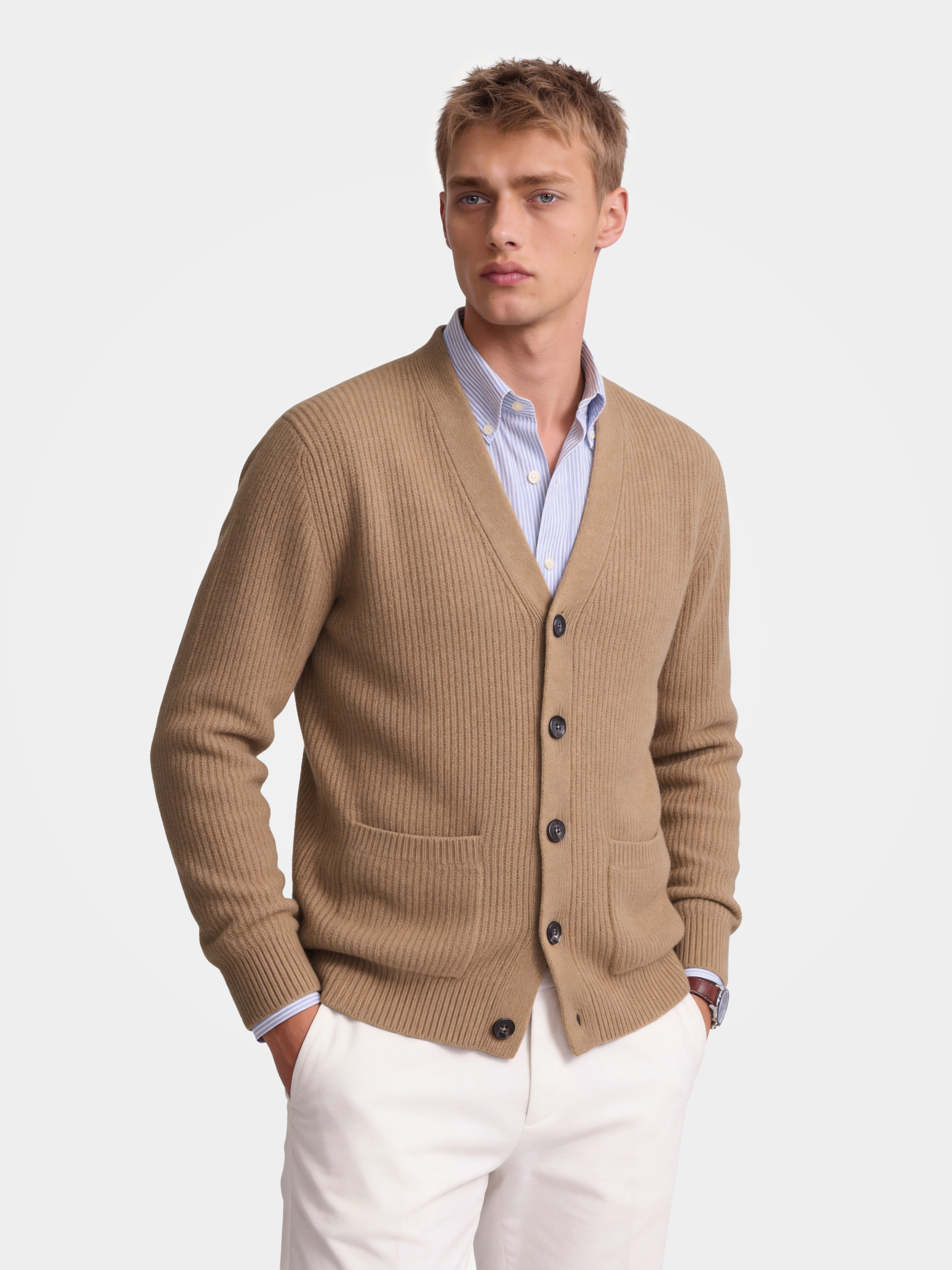 Pre-Order | Men's 100% Cashmere V-Neck Button Front Cardigan (10-14 Business Days)