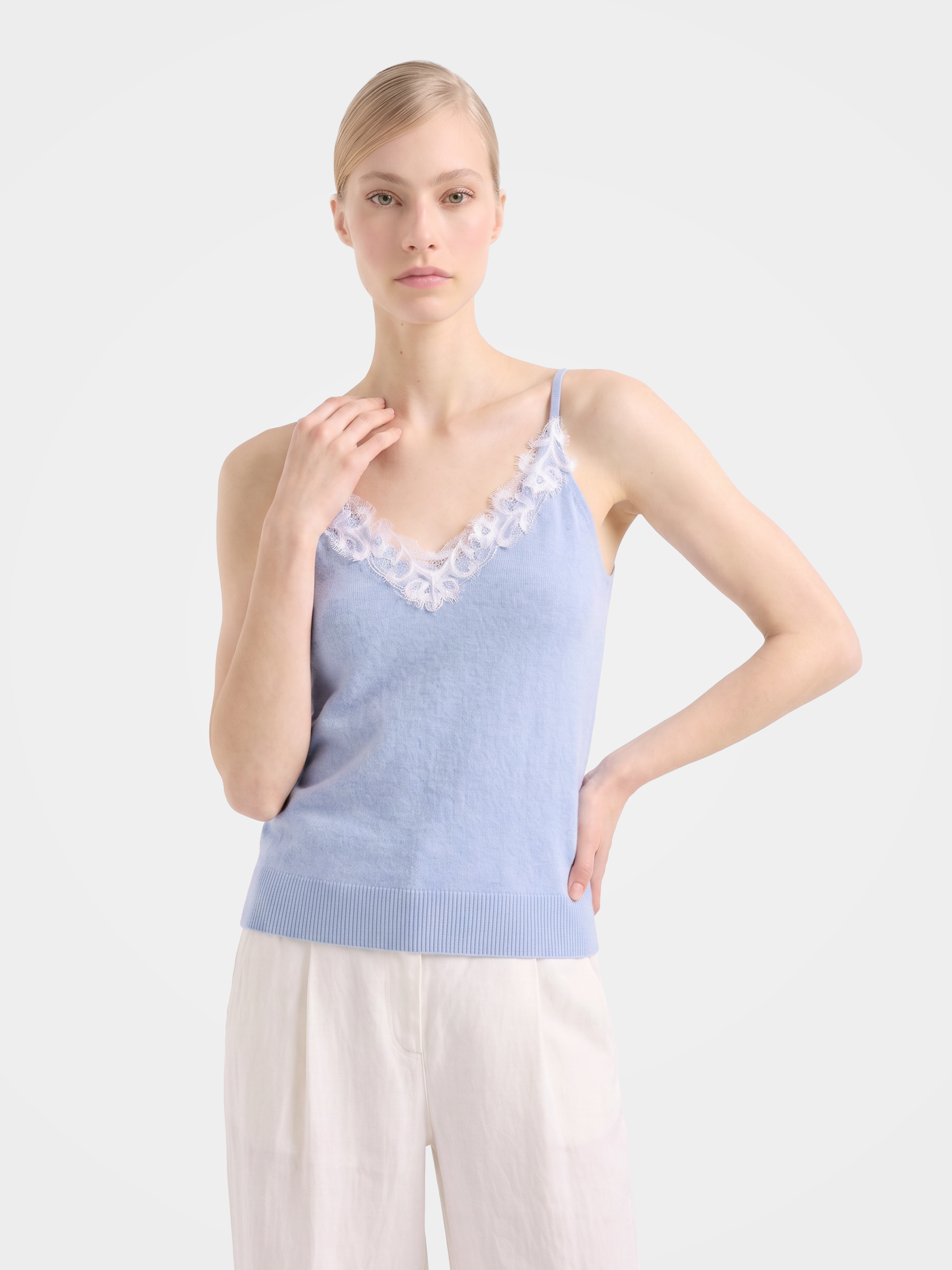 Lightweight 100% Mongolian Cashmere Lace-Trim Cami