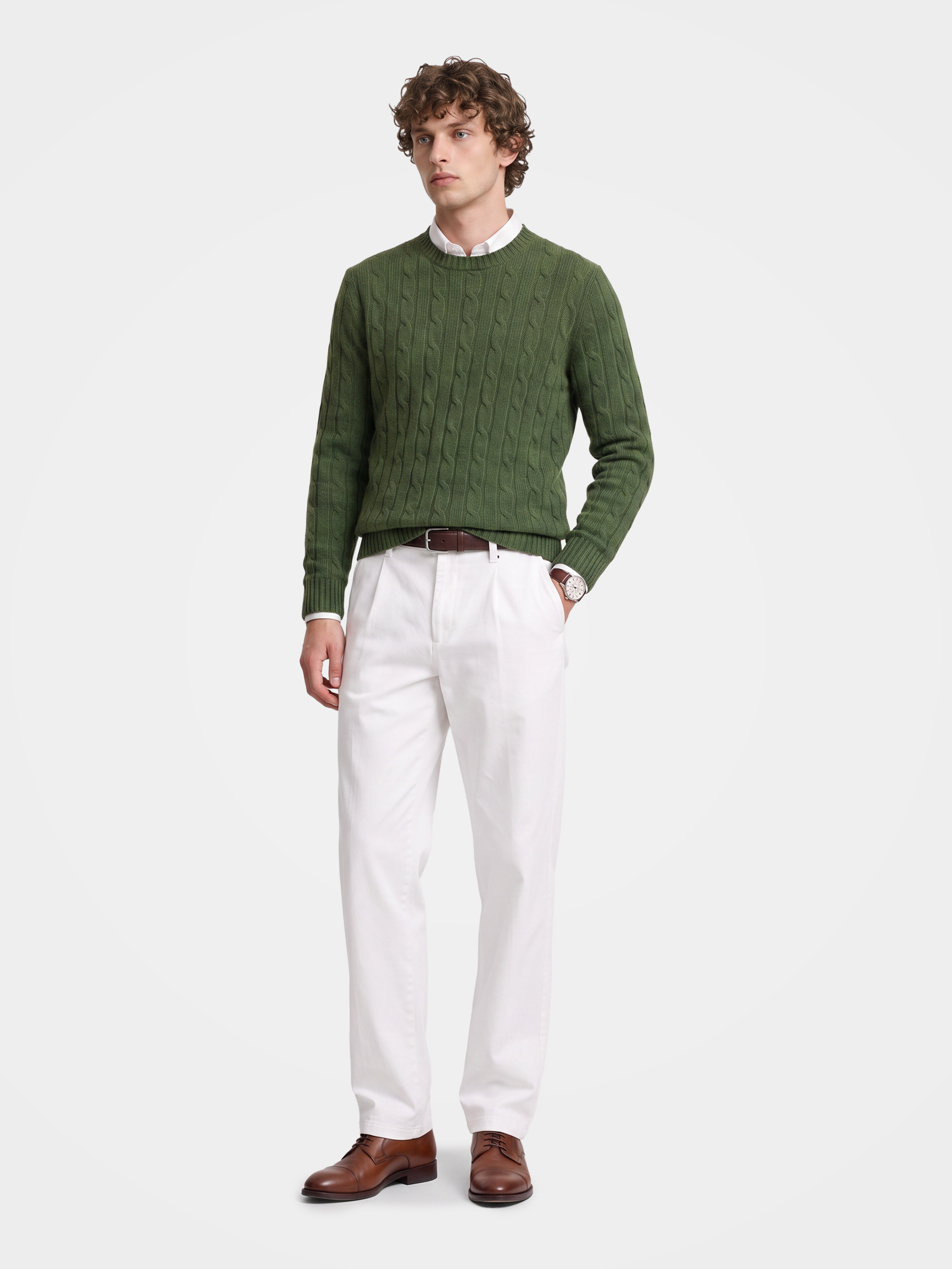 Men's 100% Cashmere Cable Knit Crew Neck Sweater with Timeless Style