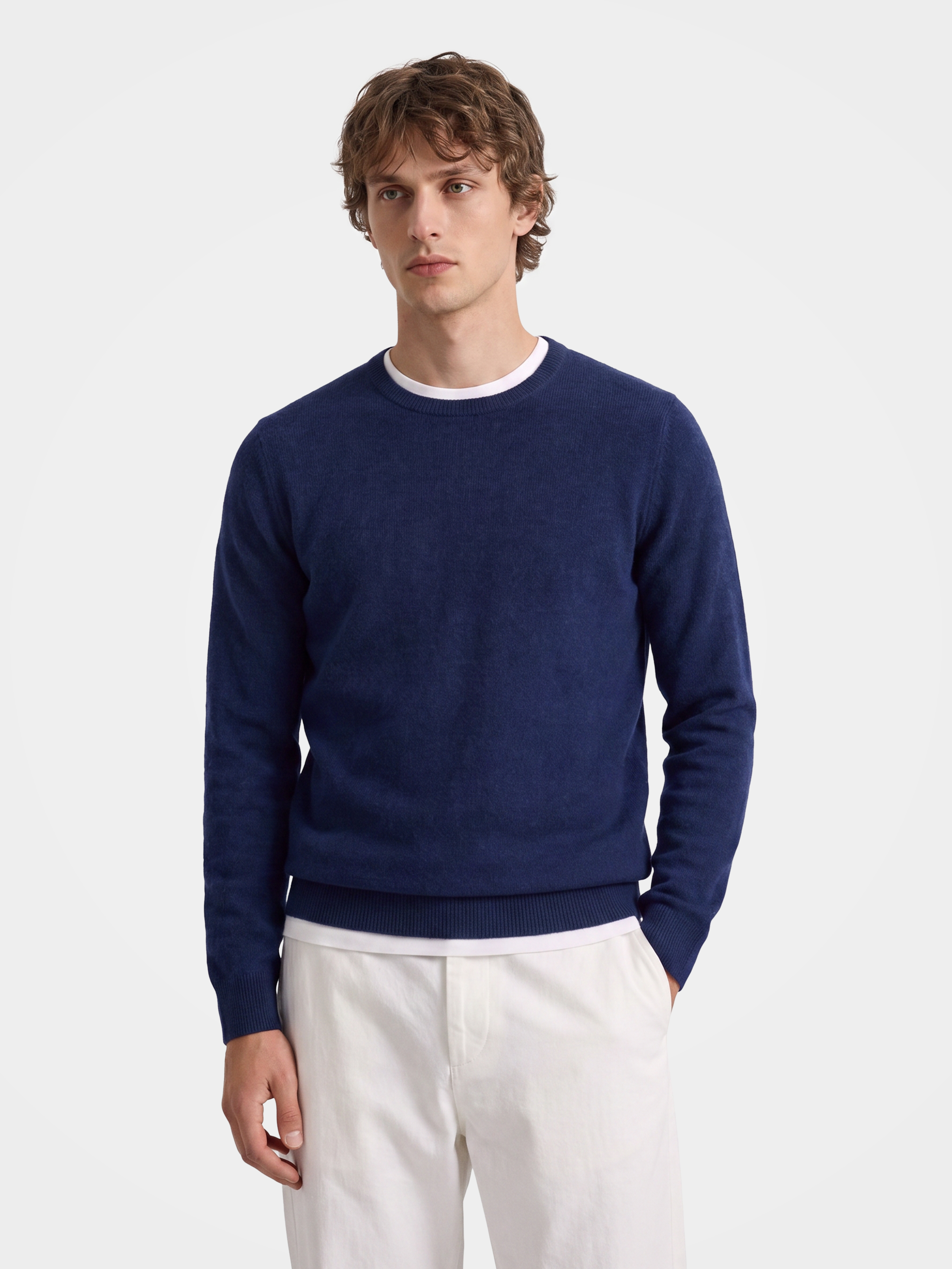 Men's 100% Cashmere Solid Crew Neck Sweater with Timeless Style