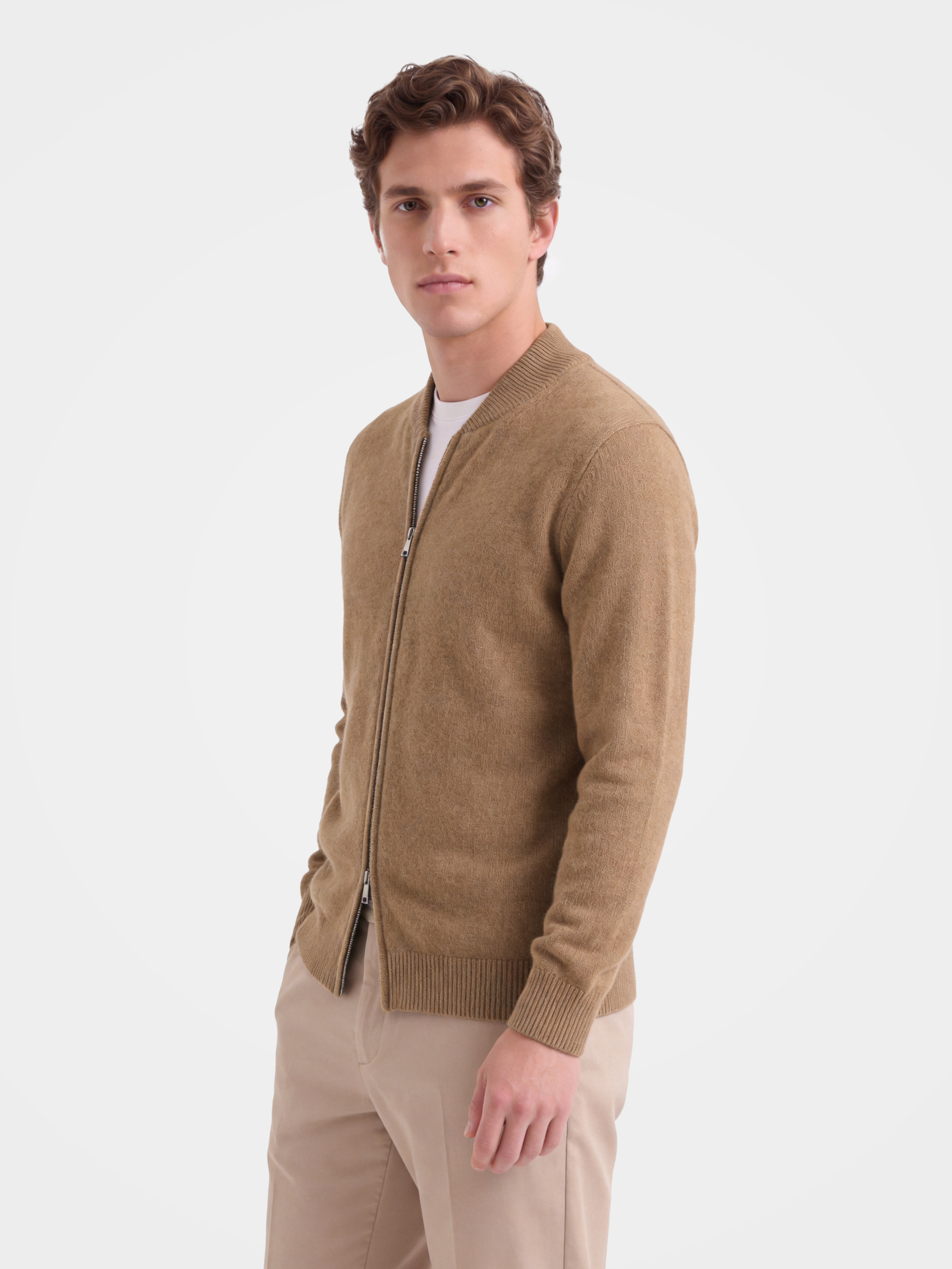 Men's 100% Cashmere Baseball Collar Zip Knit Cardigan