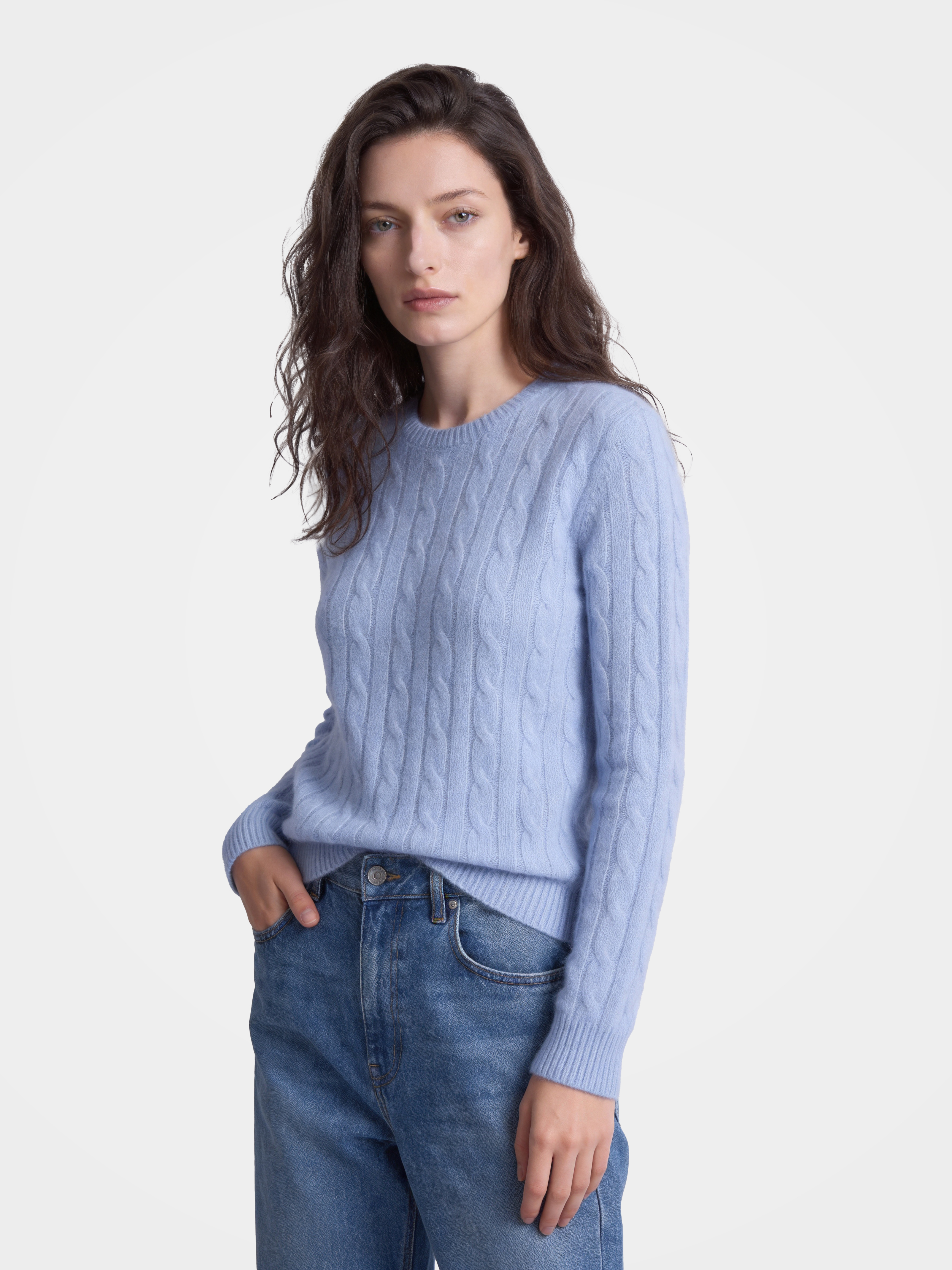 100% Mongolian Cashmere Cable Knit Crew Neck Sweater