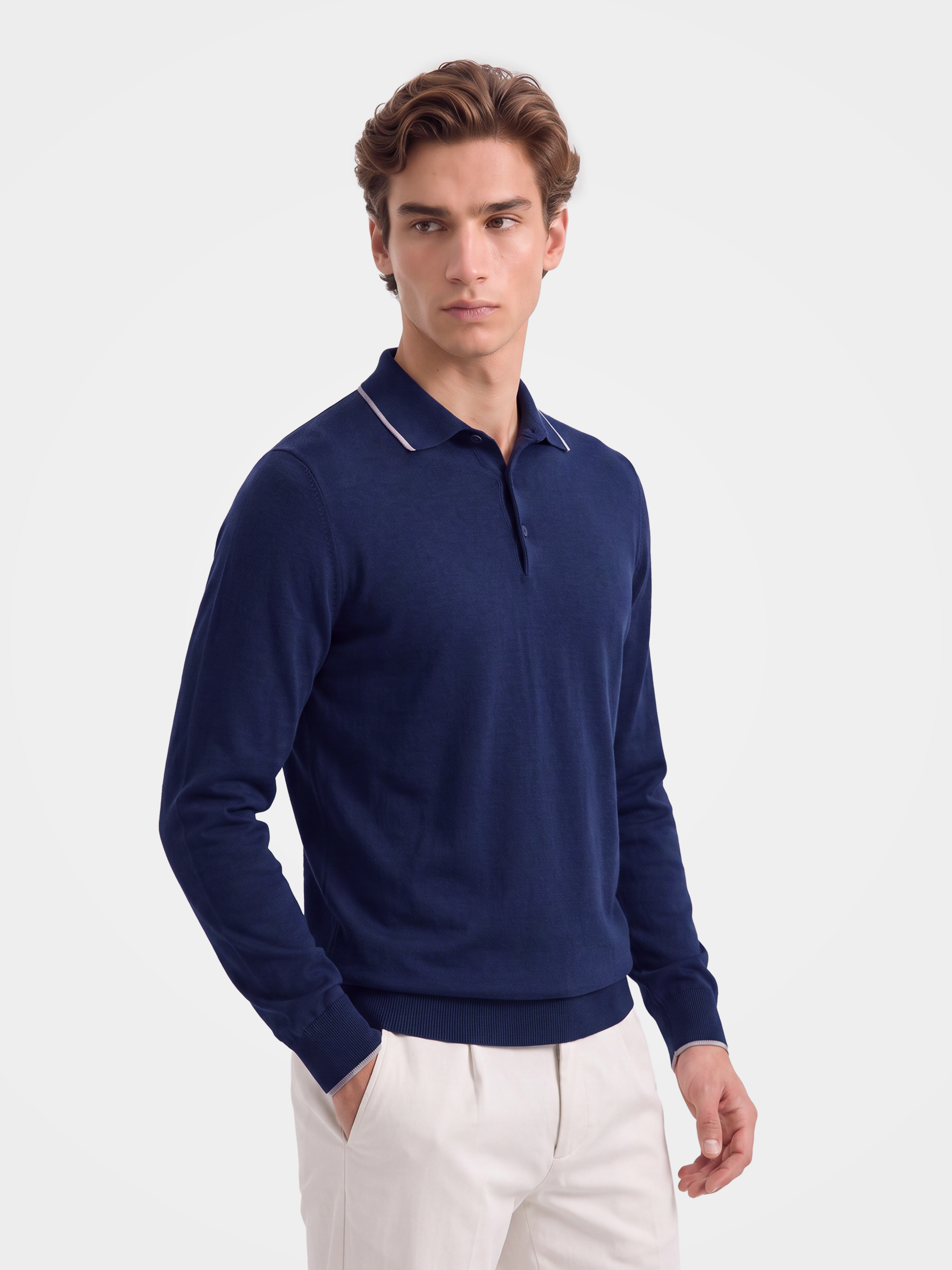 Men's 100% Cashmere Long Sleeve Polo Sweater