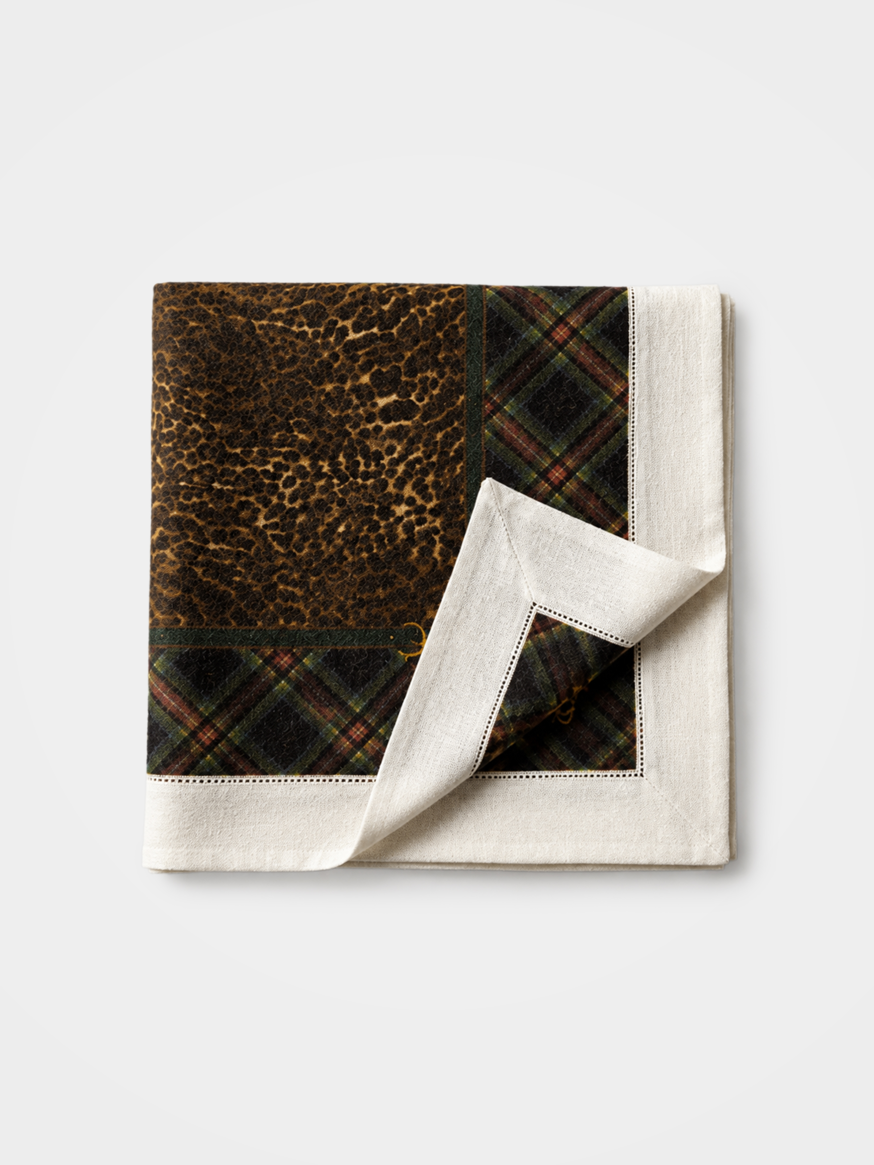 100% Cashmere Plaid Leopard Print Vintage Square Scarf