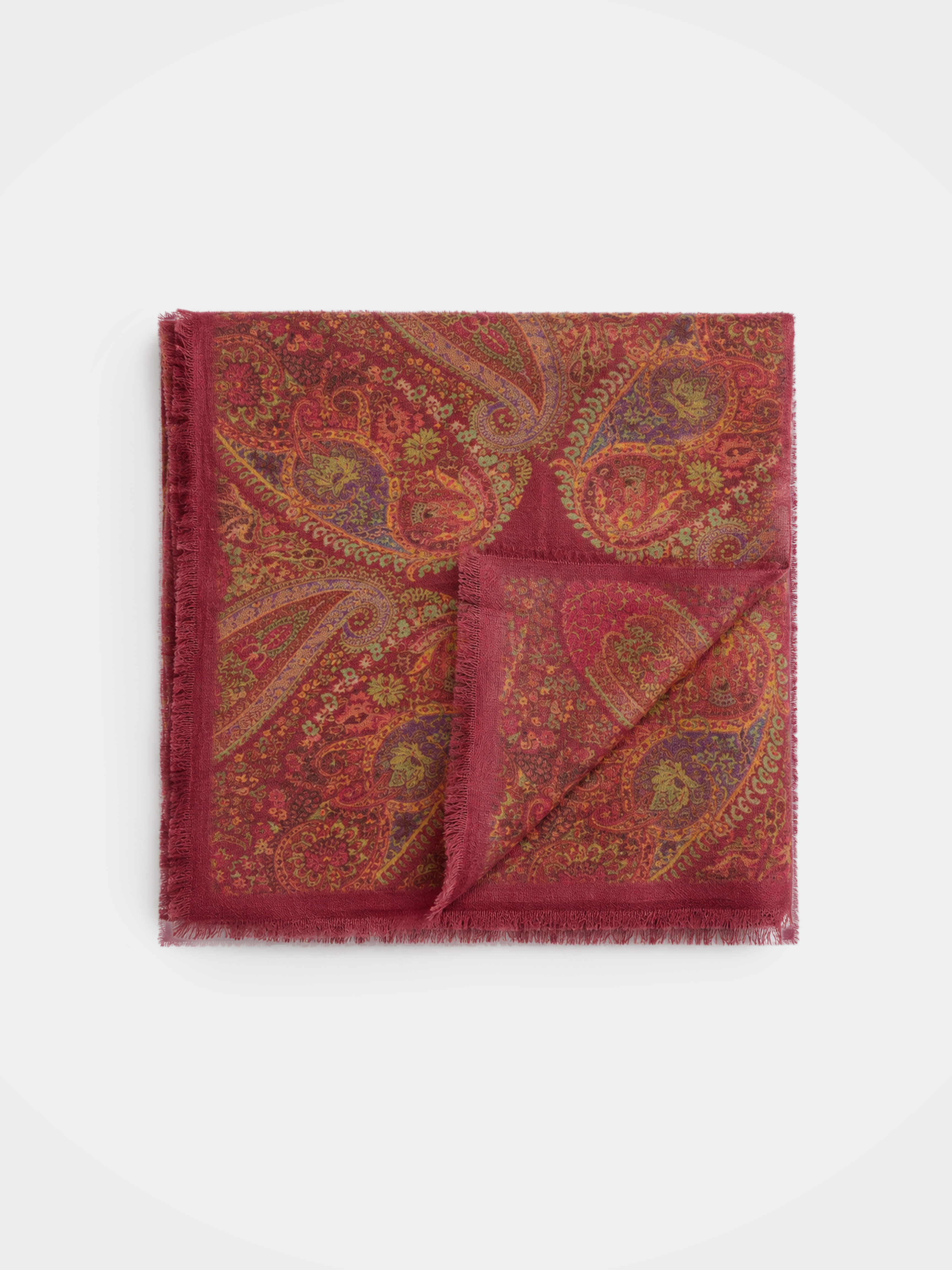 100% Cashmere Paisley Vintage Print Fringe Square Scarf