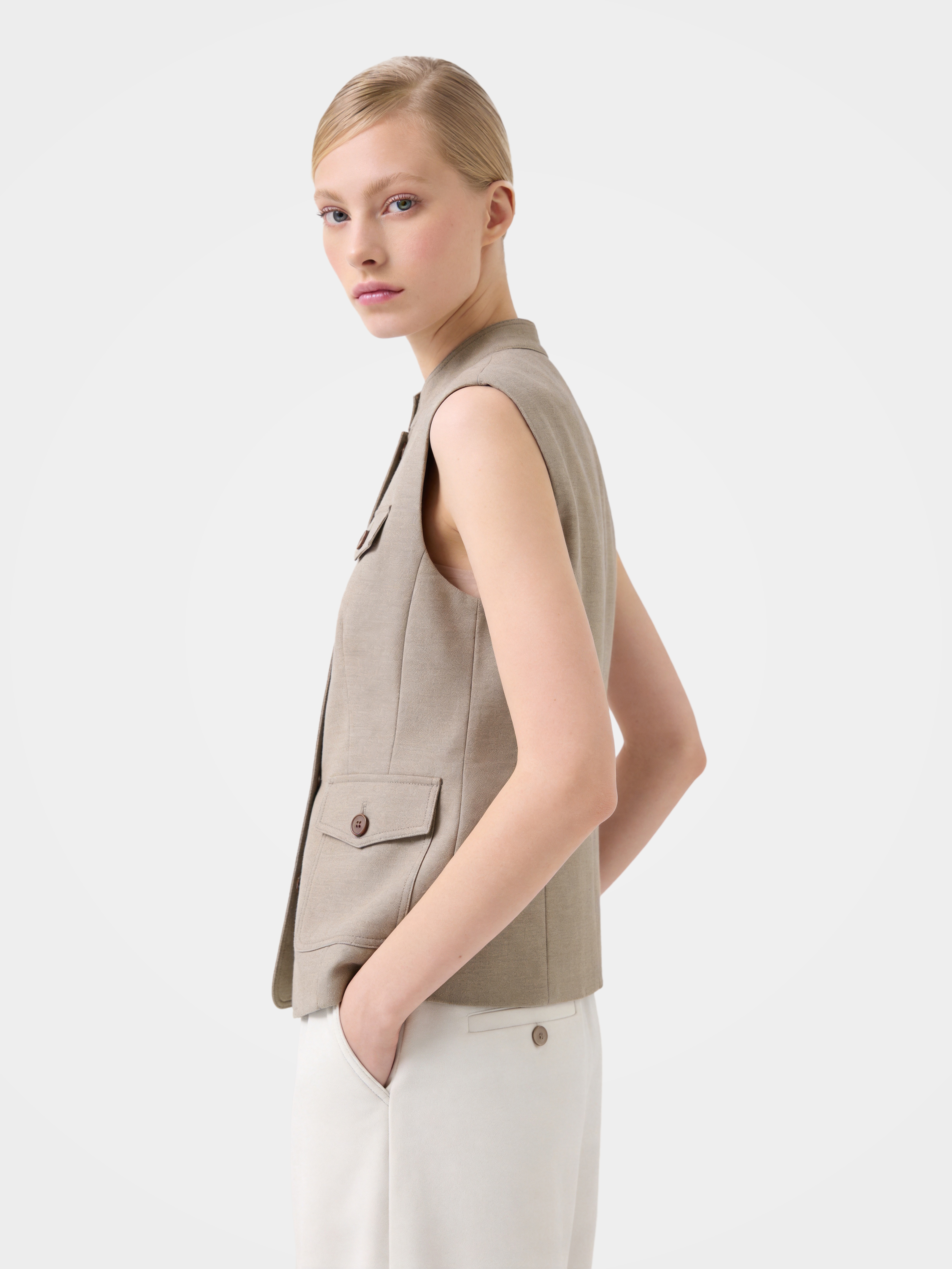Wool Mock Neck Soft Sleeveless Vest Jacket