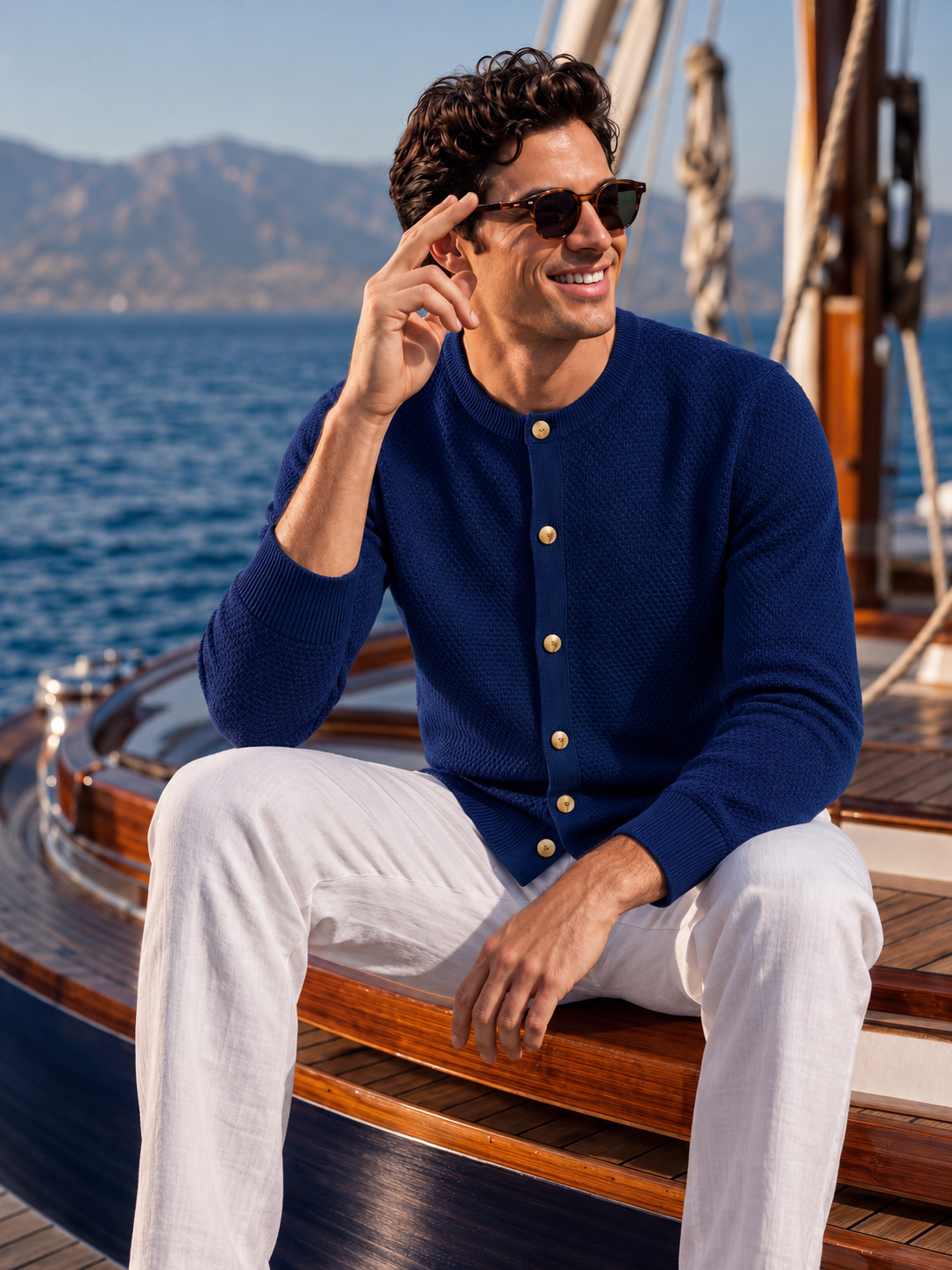 Pre-Order | Men's 100% Cashmere Honeycomb Knit Crew Neck Cardigan (10-14 Business Days)