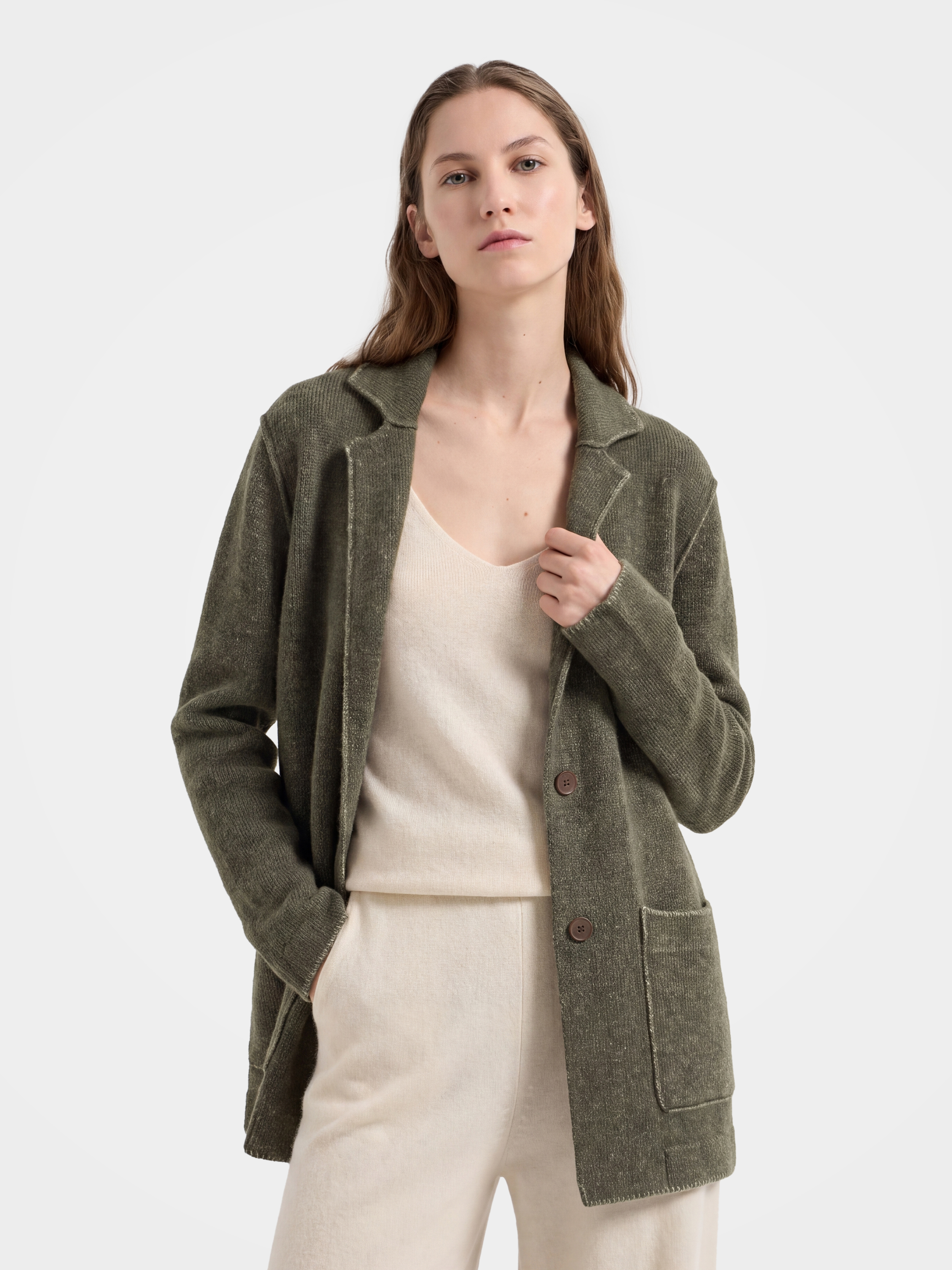 100% Cashmere Collarless Soft Knit Cardigan