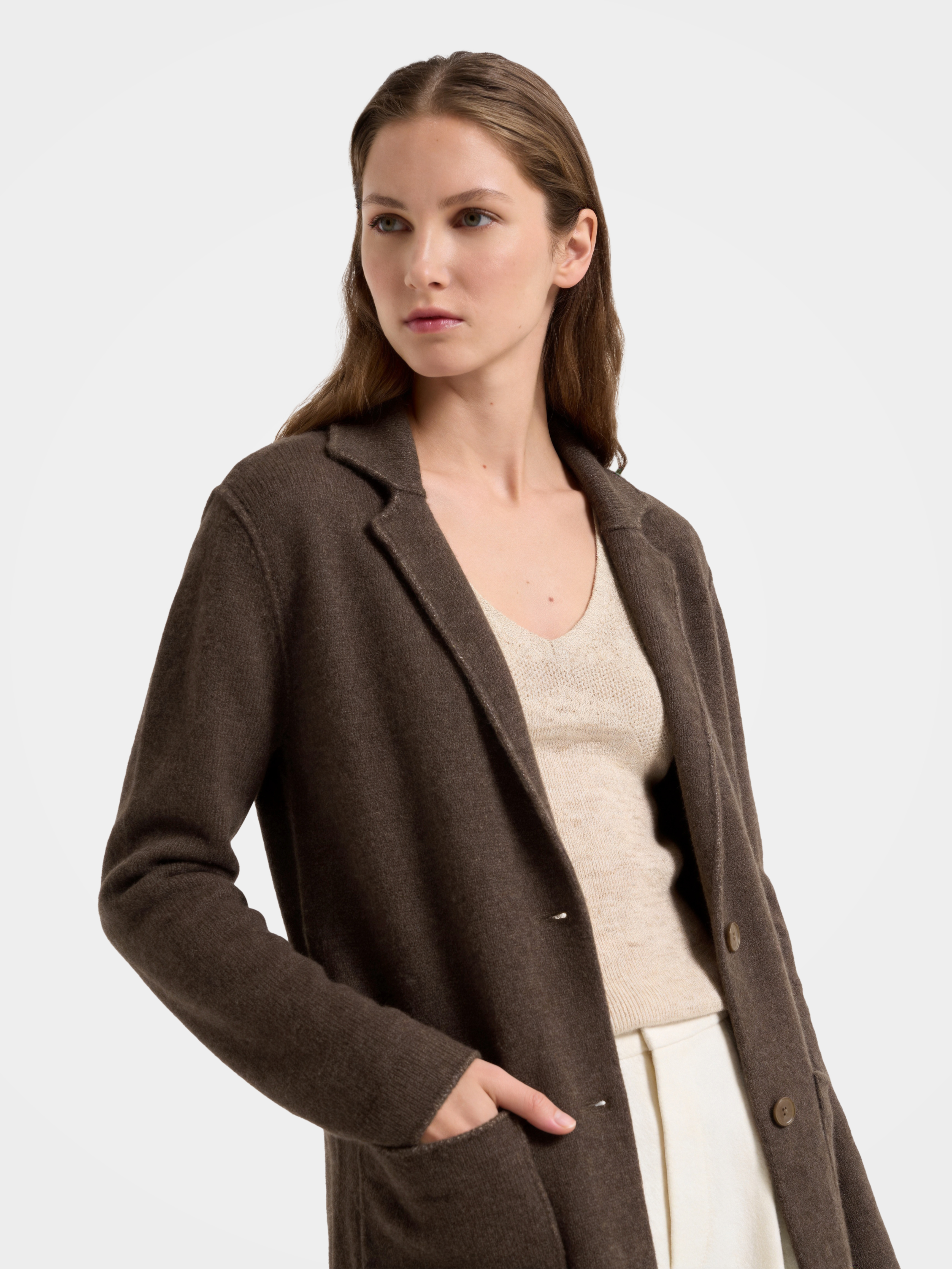 100% Cashmere Collarless Soft Knit Cardigan