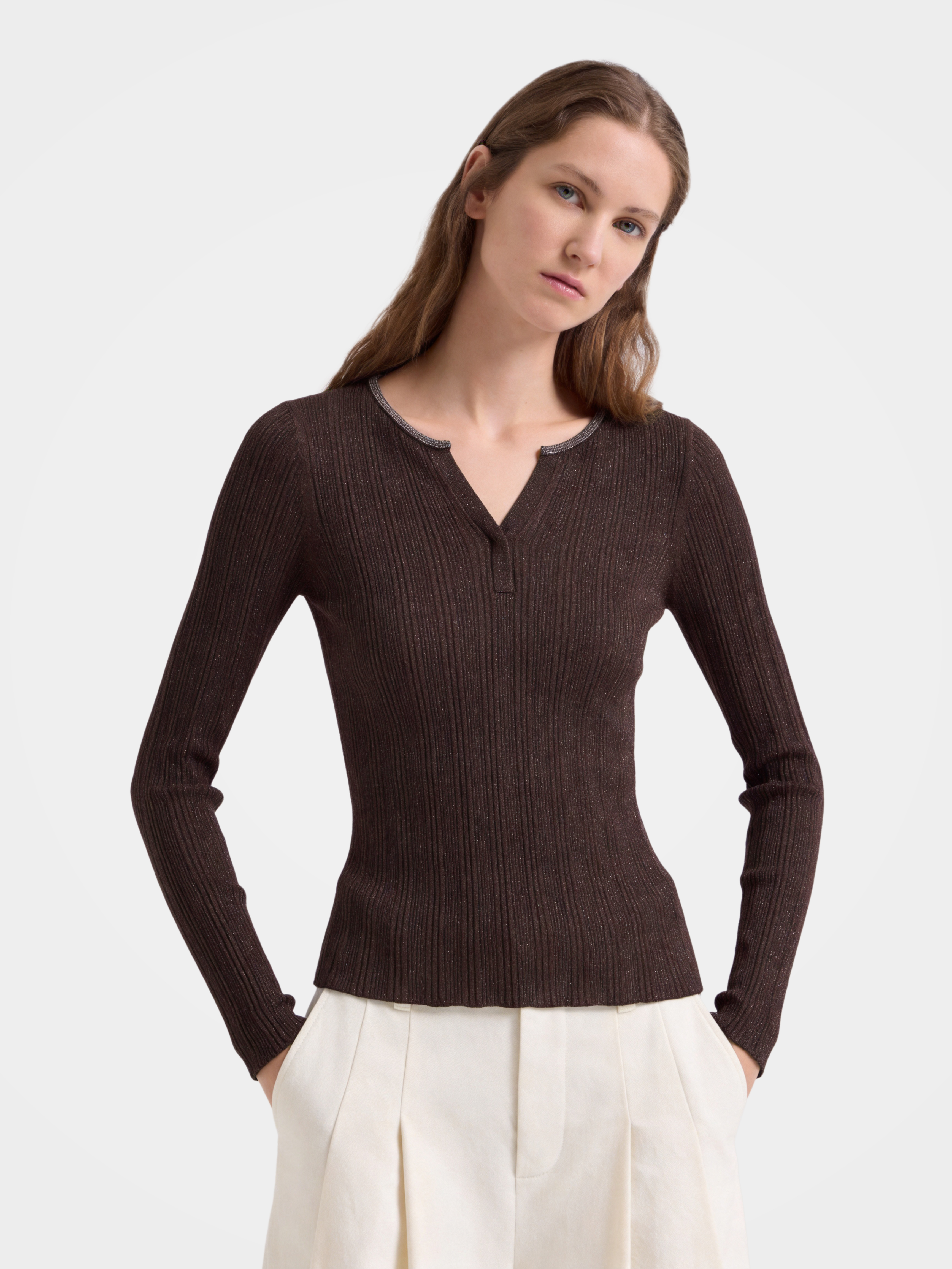 Wool V Neck Sweater Soft Textured Knit Sweater