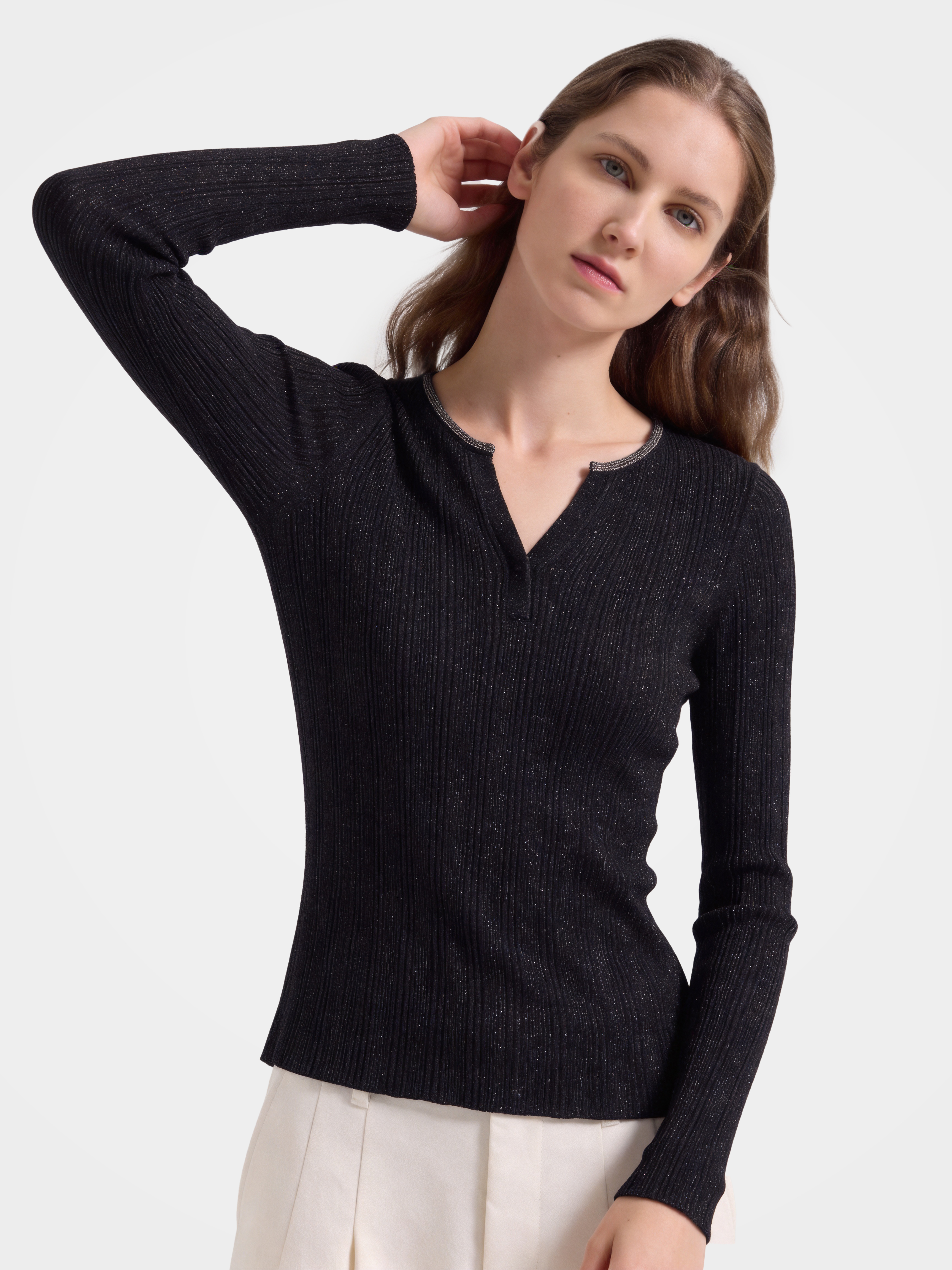 Wool V Neck Sweater Soft Textured Knit Sweater