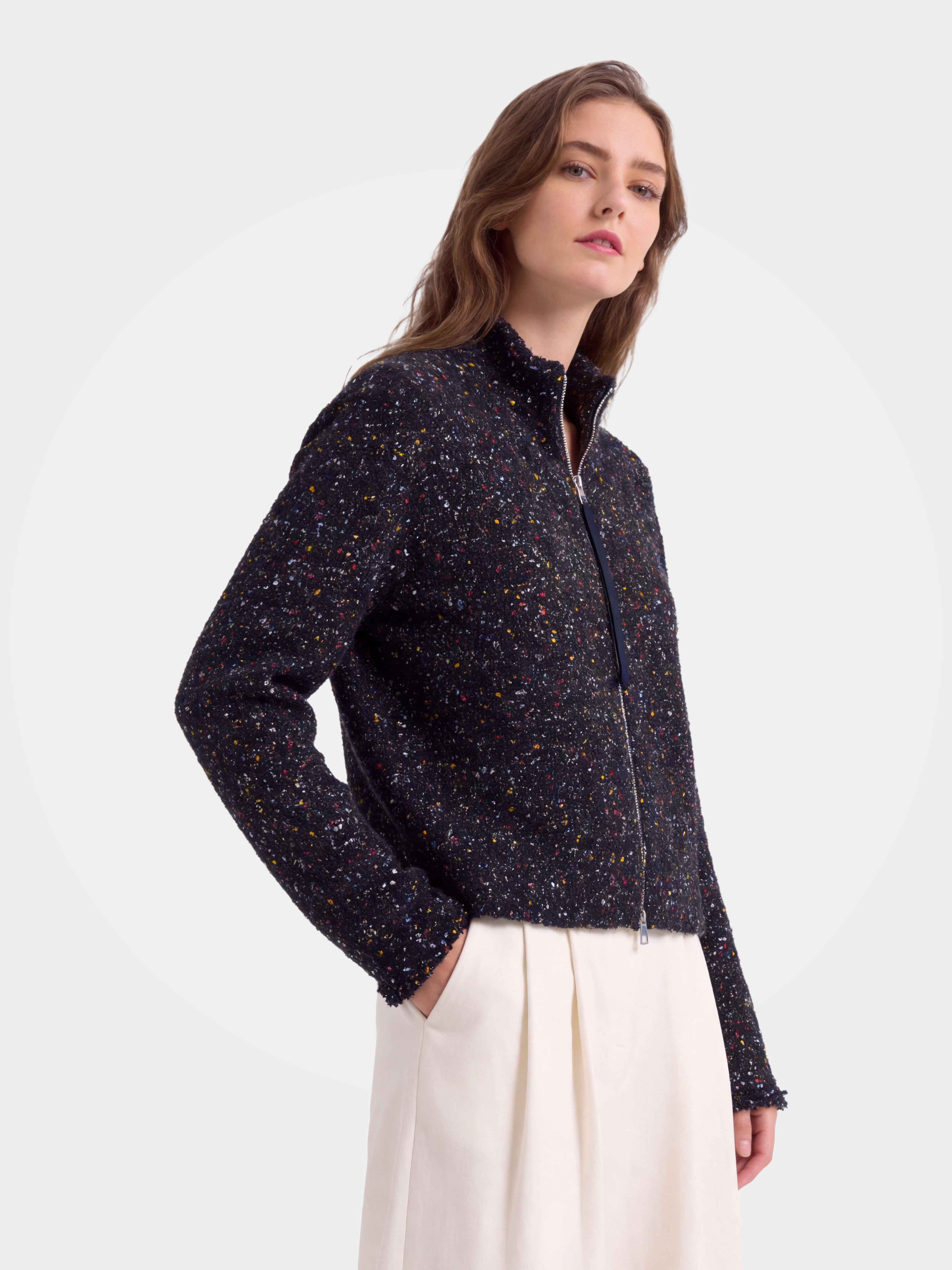 Cashmere Turtleneck Soft Shimmer Zip up Knit Cardigan