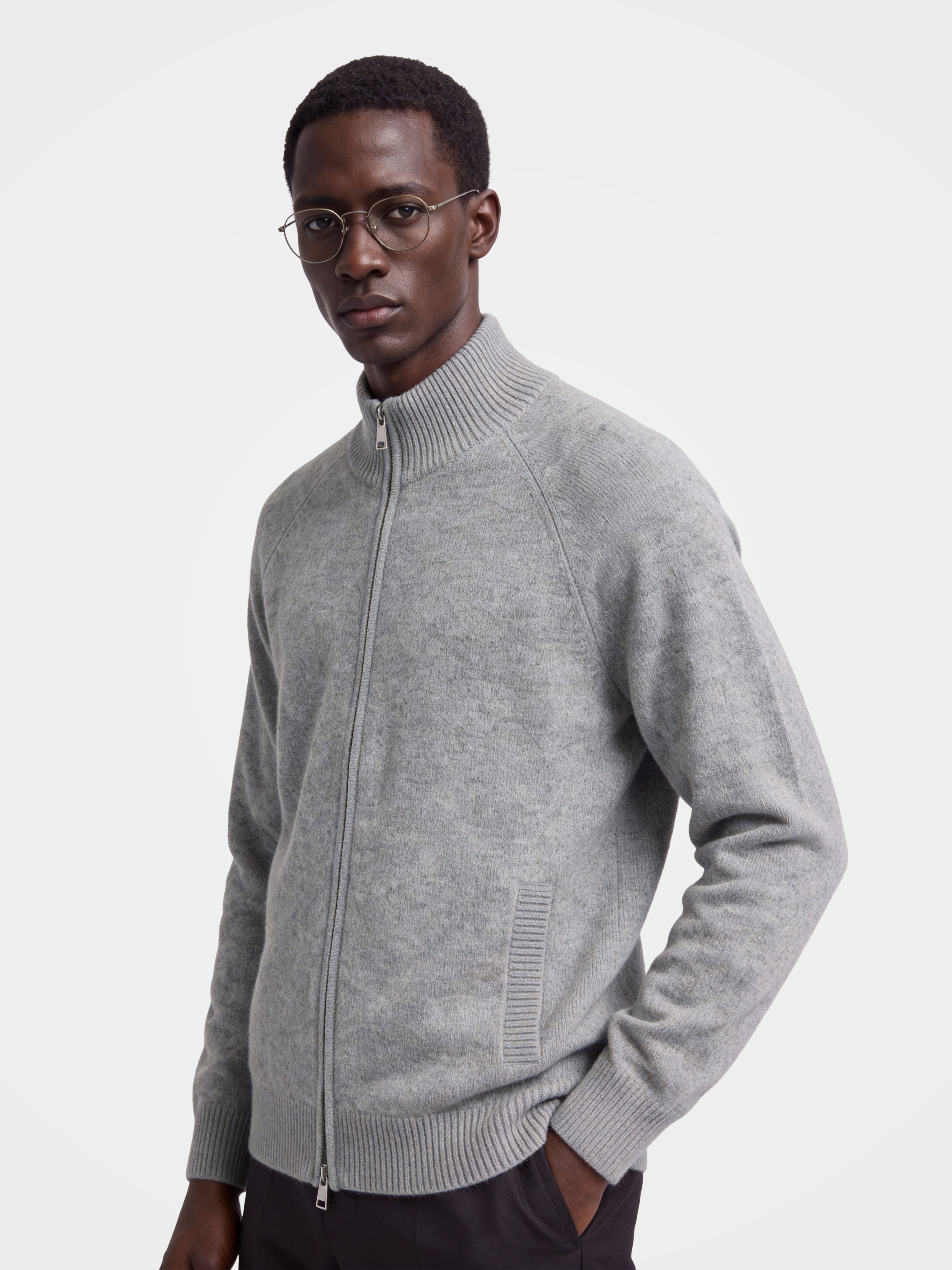 Pre-Order | Men's 100% Cashmere Mock Neck Zip Knit Cardigan (10-14 Business Days)