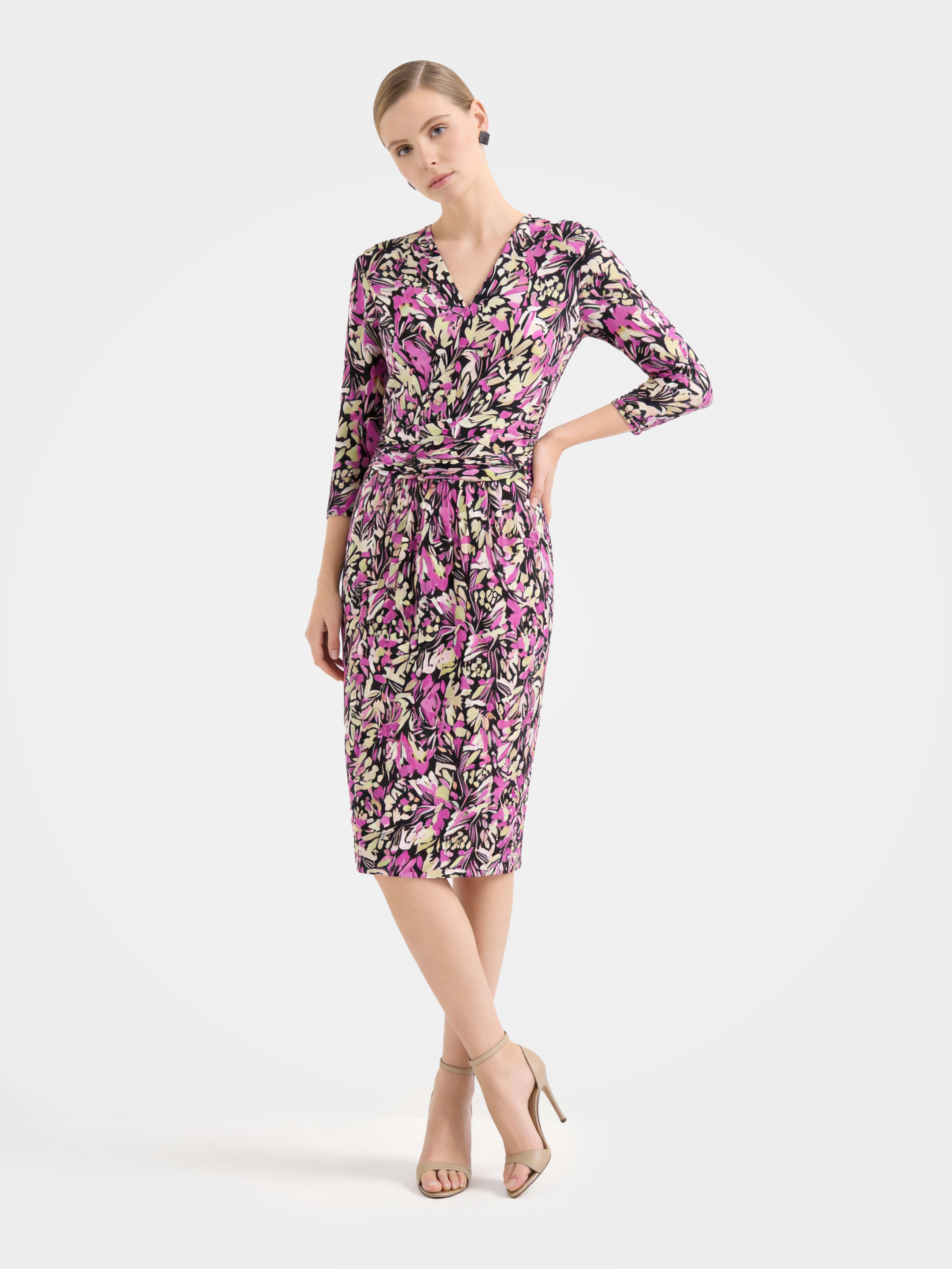 Elegant Mulberry Silk Printed Work Midi Dress for Women
