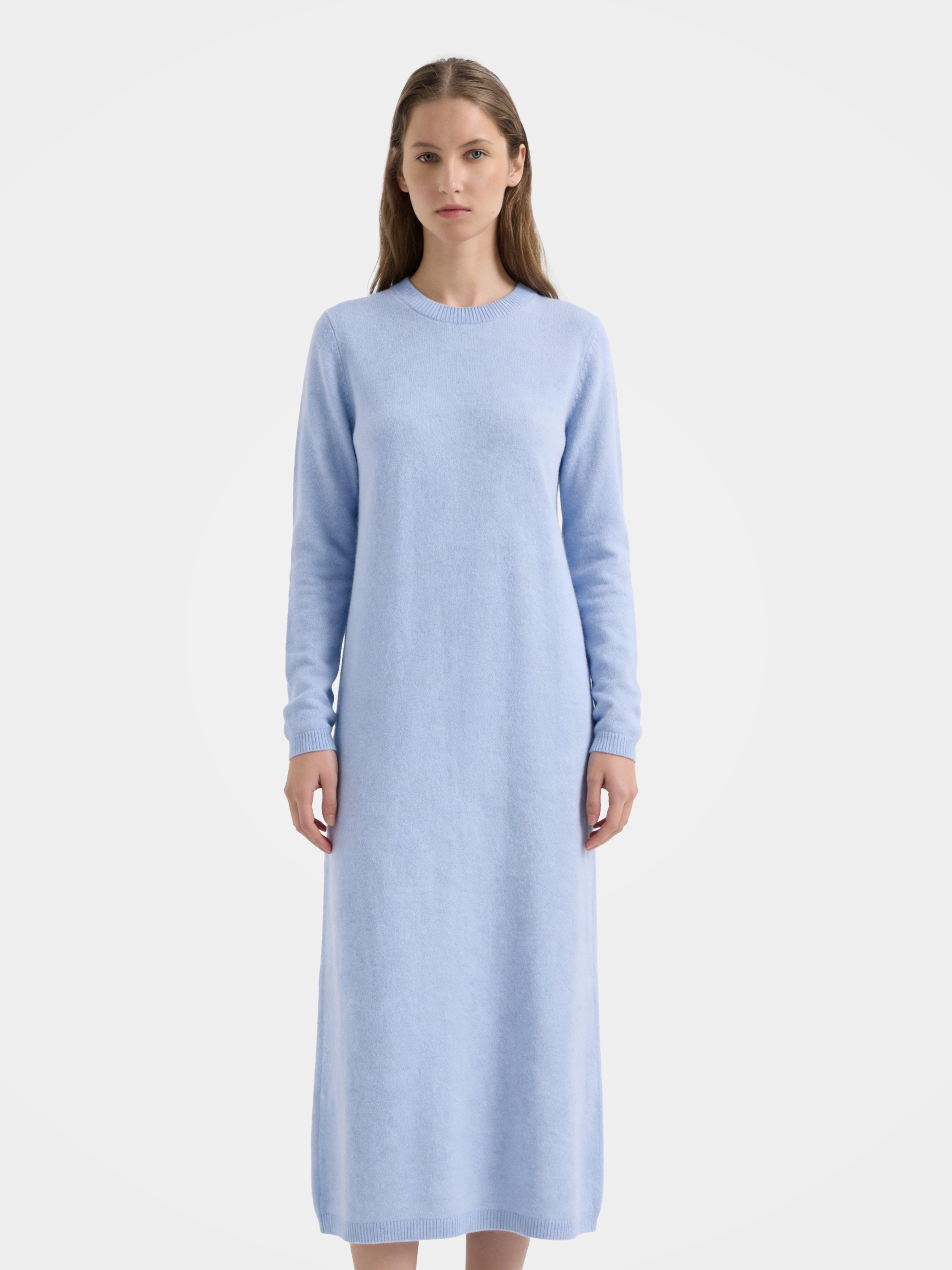 100% Cashmere Long Sleeve Crew Neck Midi Sweater Dress
