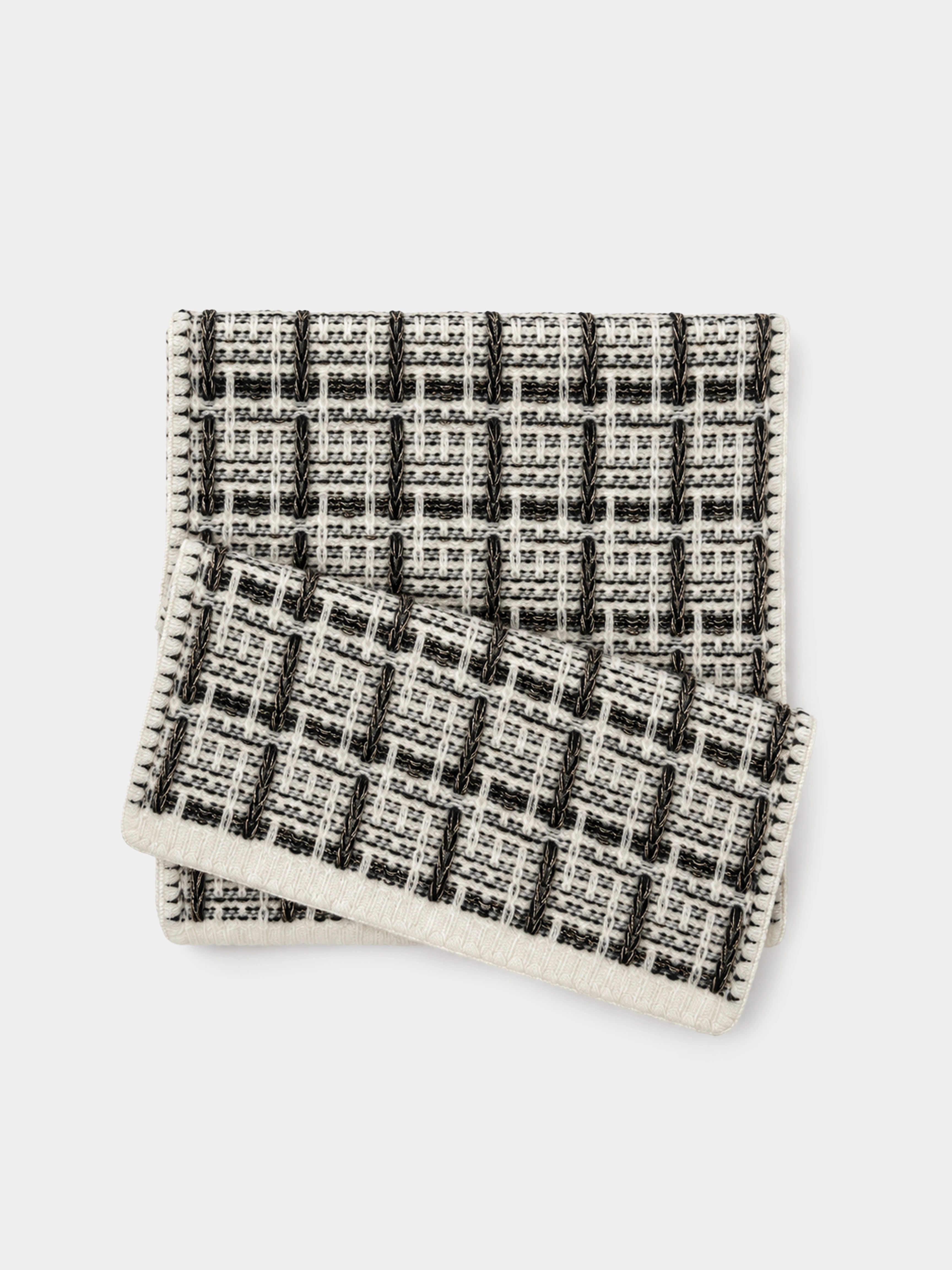 100% Cashmere Textured Houndstooth Tweed-Inspired Long Scarf