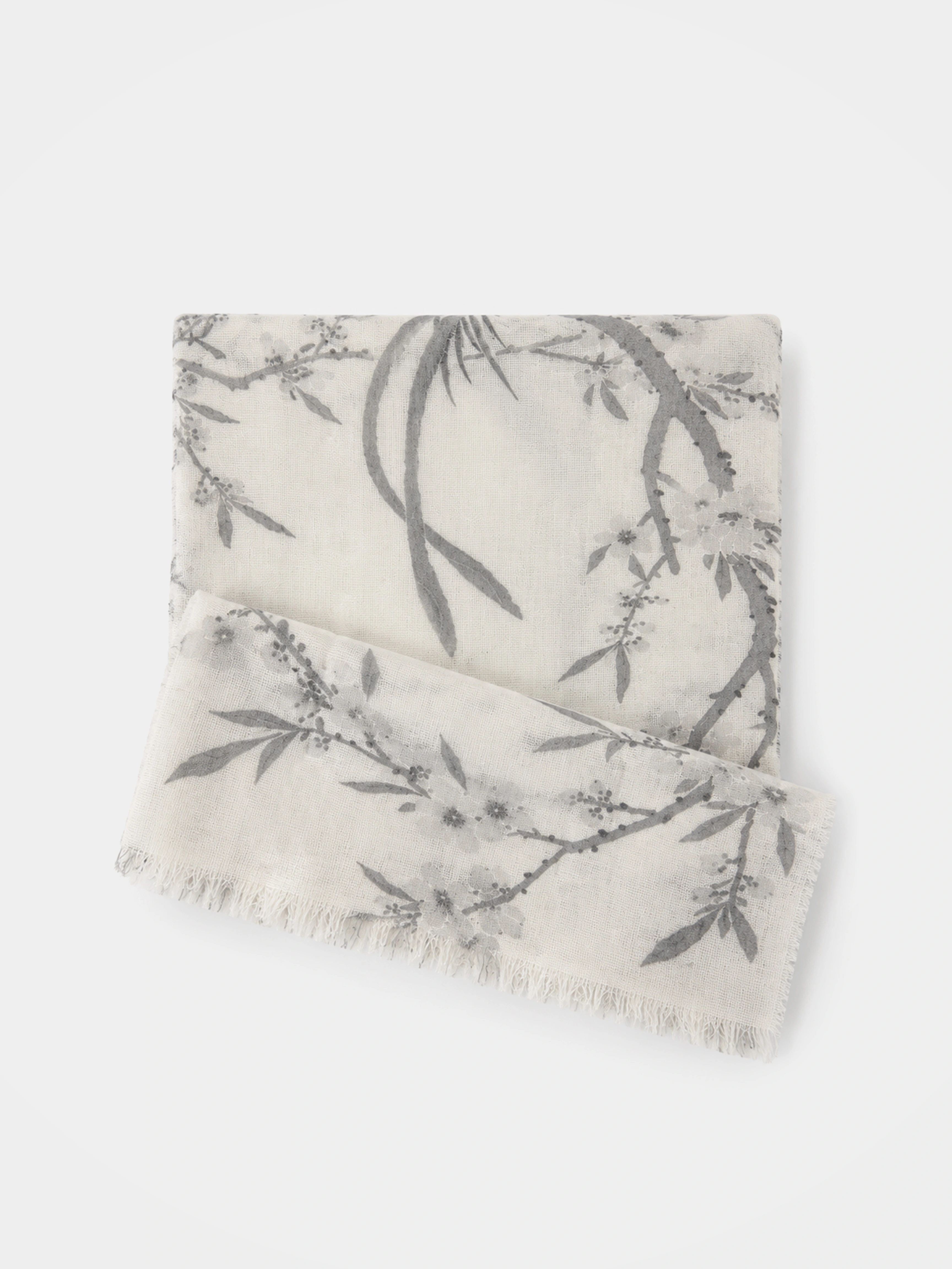 100% Cashmere Textured Branch Landscape Long Scarf