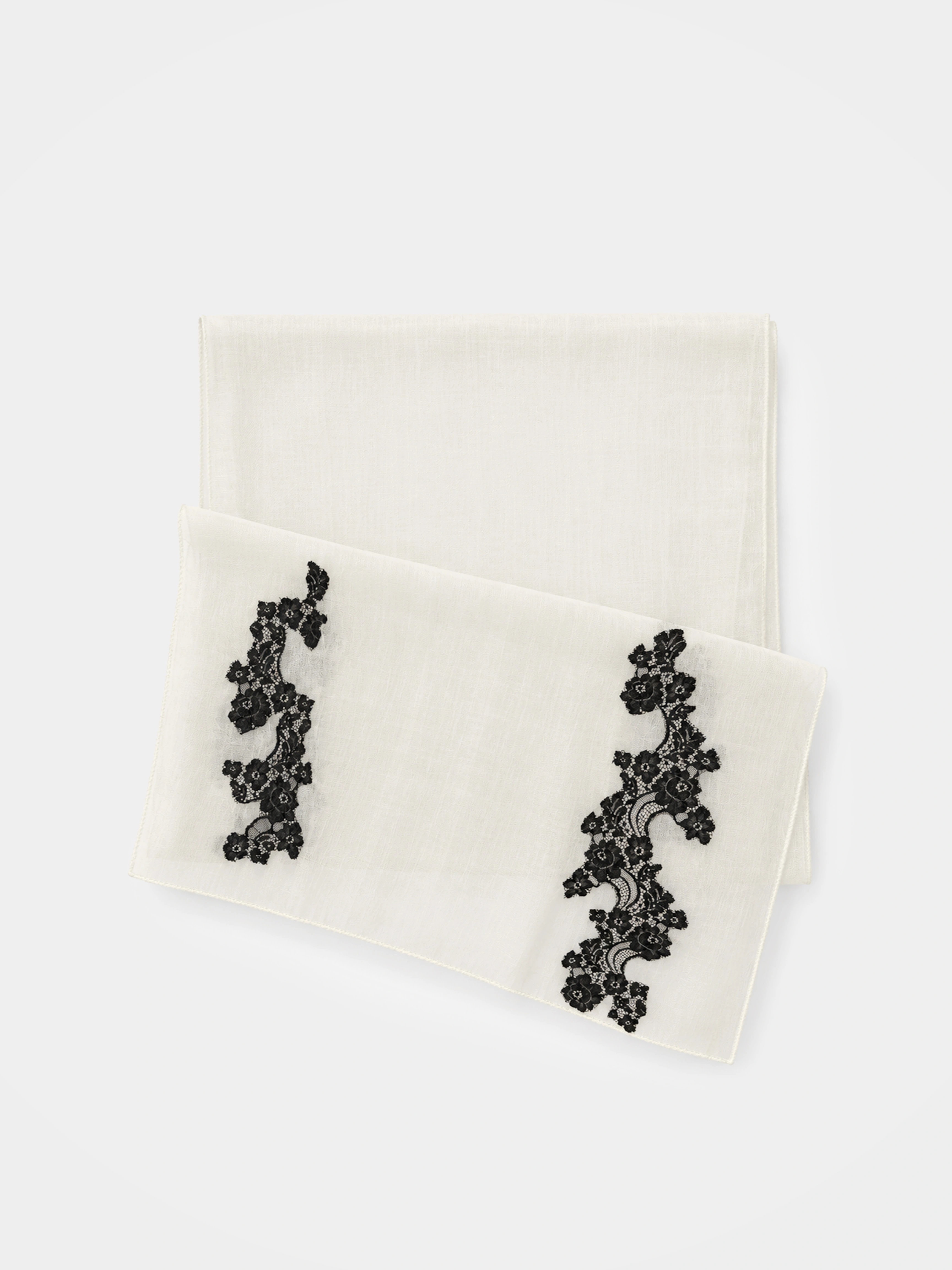 100% Cashmere Textured Lace Floral Long Scarf