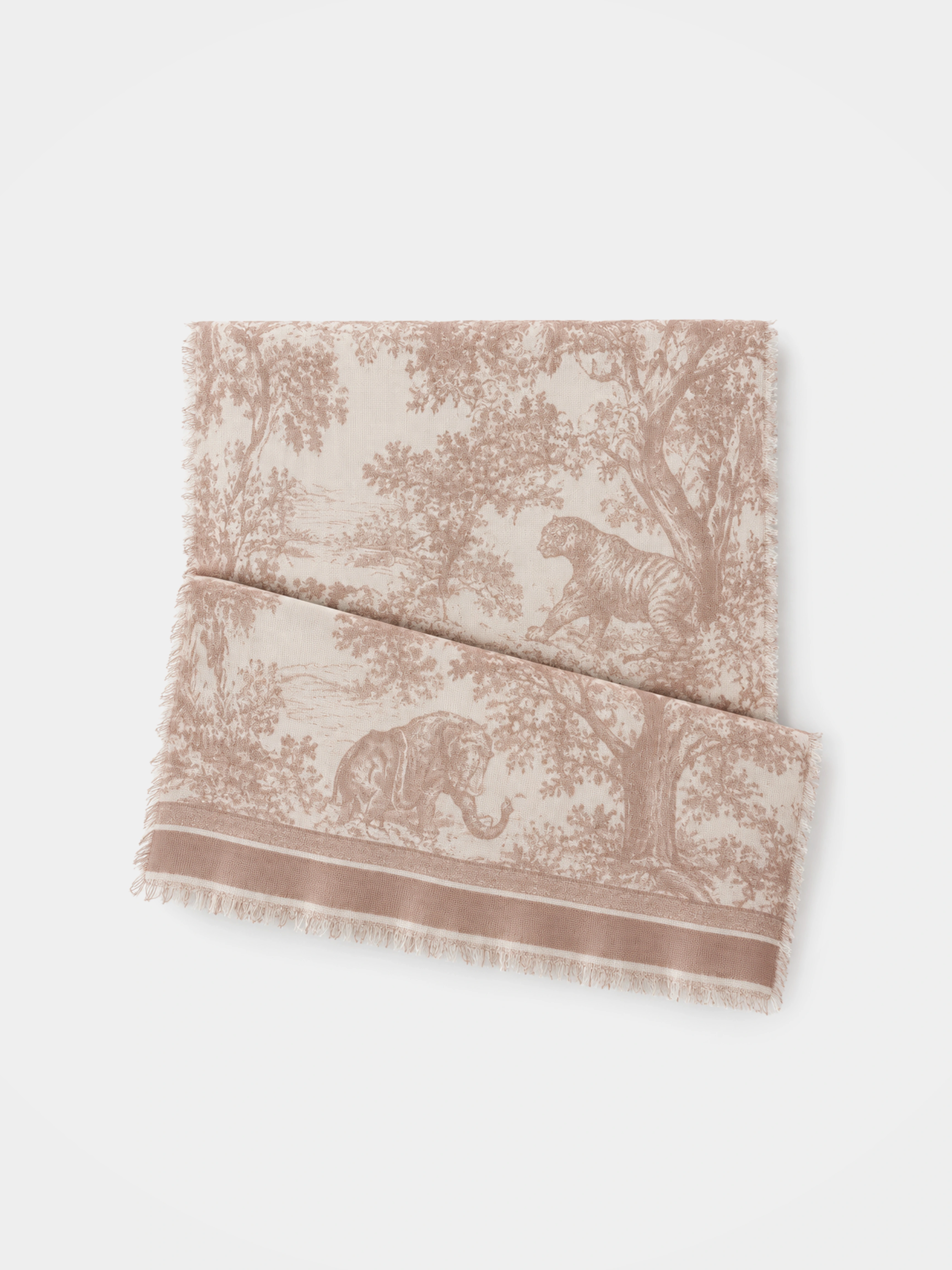 100% Cashmere Textured Scenery Animal Tassel Long Scarf