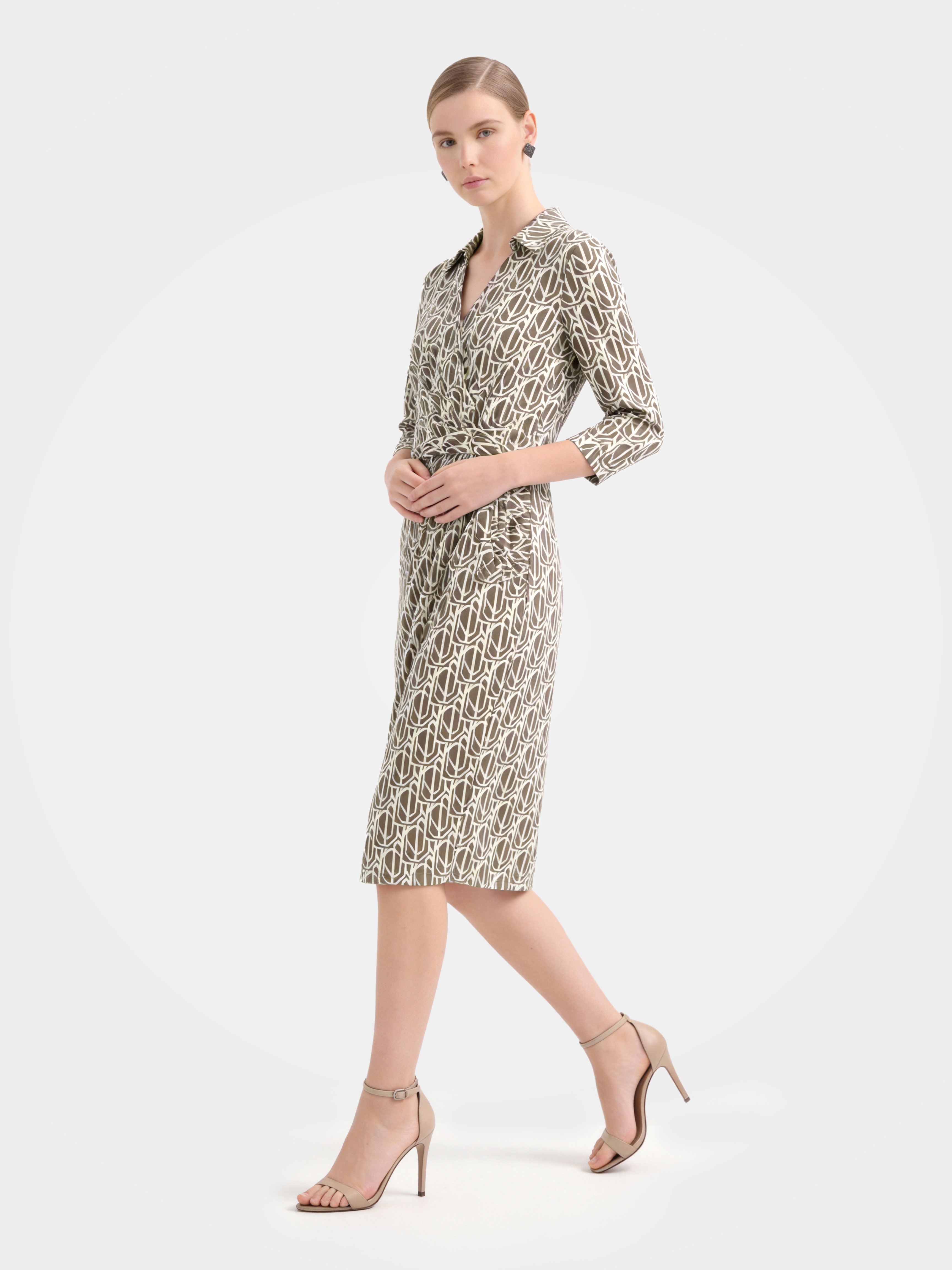 Luxury Mulberry Silk Geometric Wrap Midi Dress