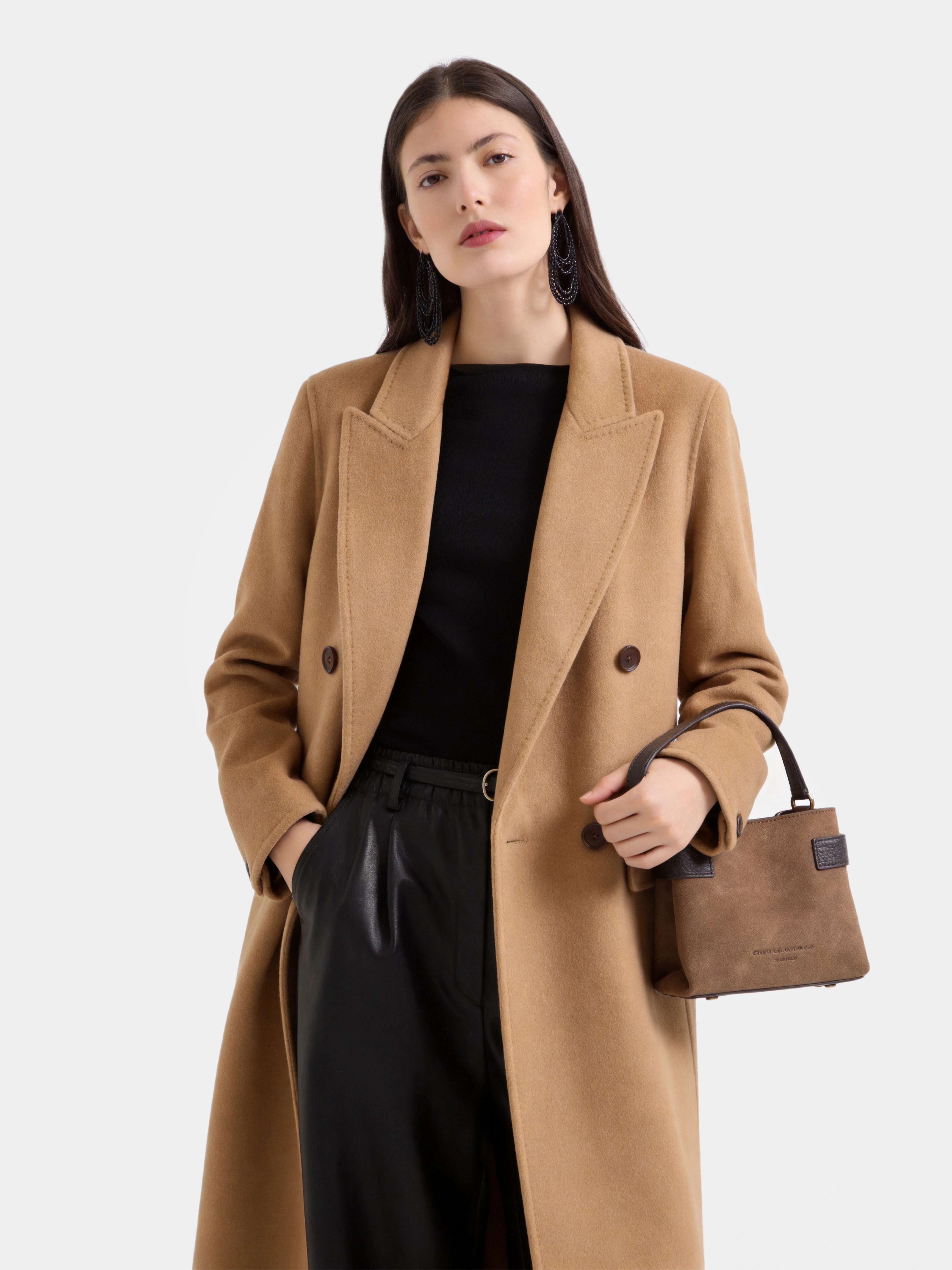 Wool Blend Double Breasted Long Coat Classic Notched Lapel Longline Jacket