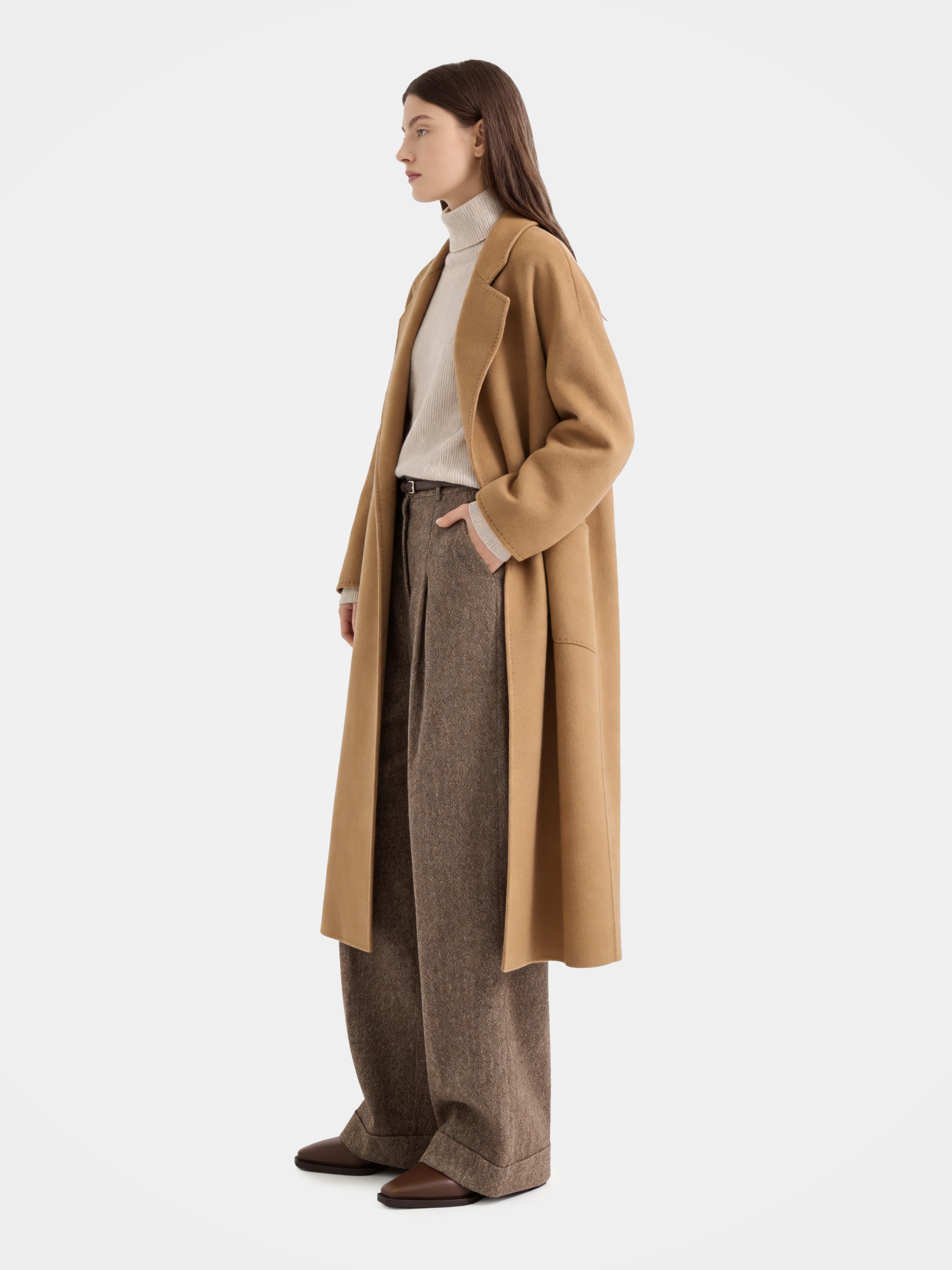 Wool Long Wool Blend Coat Open Front Longline Relaxed Fit Lapels bathrobe