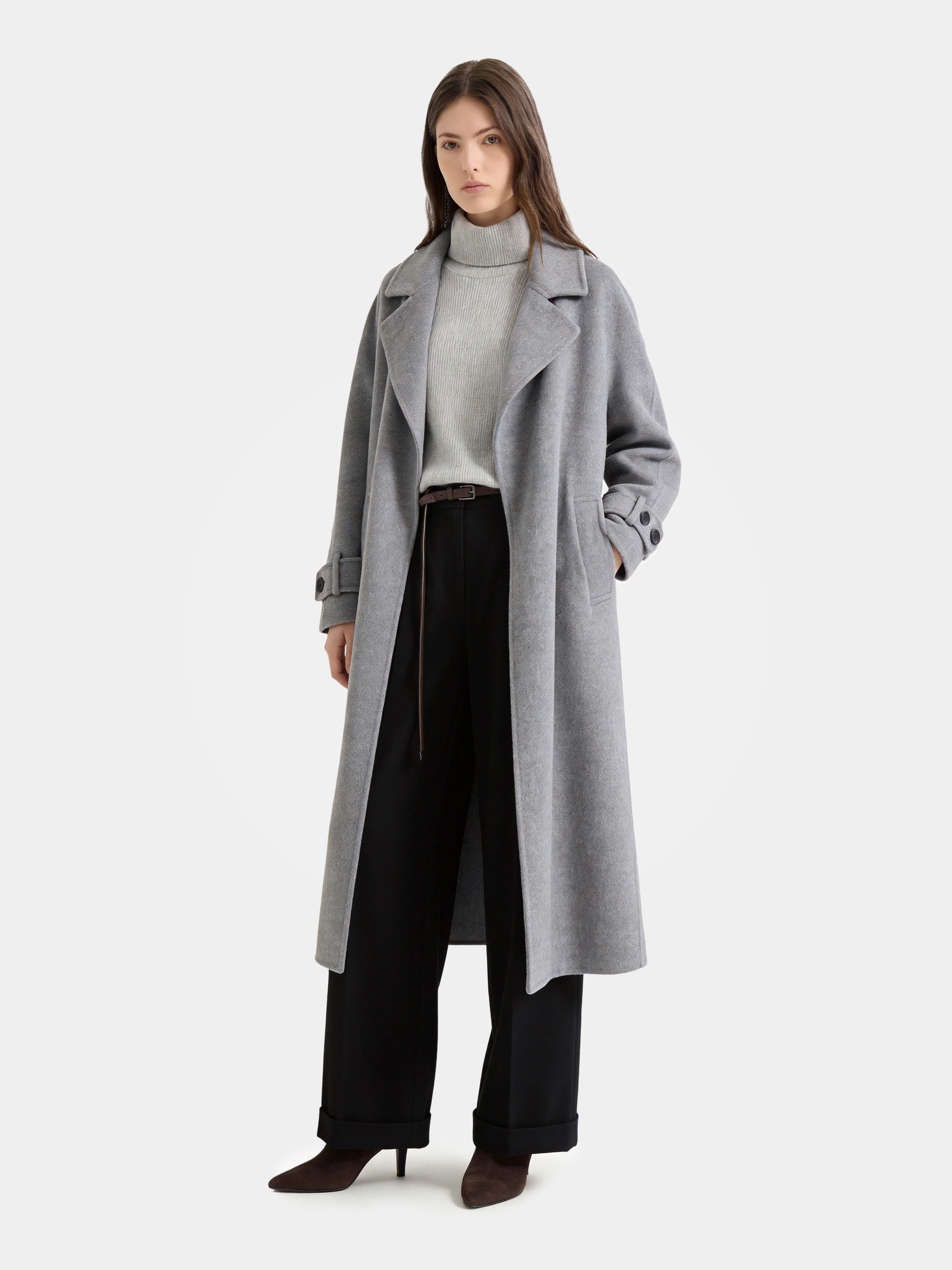 100% Cashmere Blend Long Coat Double-Breasted Lapel Overcoat