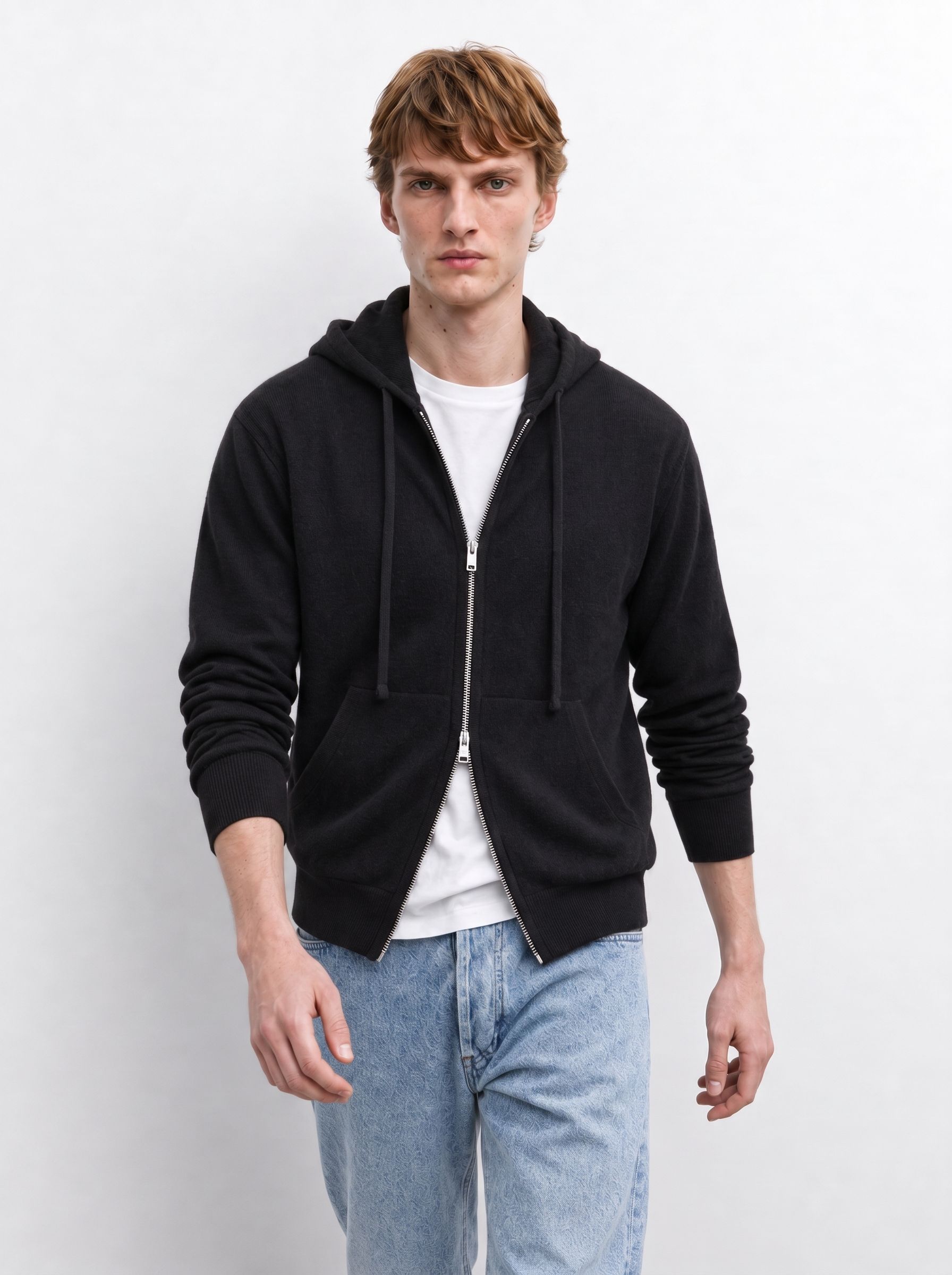 Men's 100% Cashmere Hooded Full-Zip Cardigan