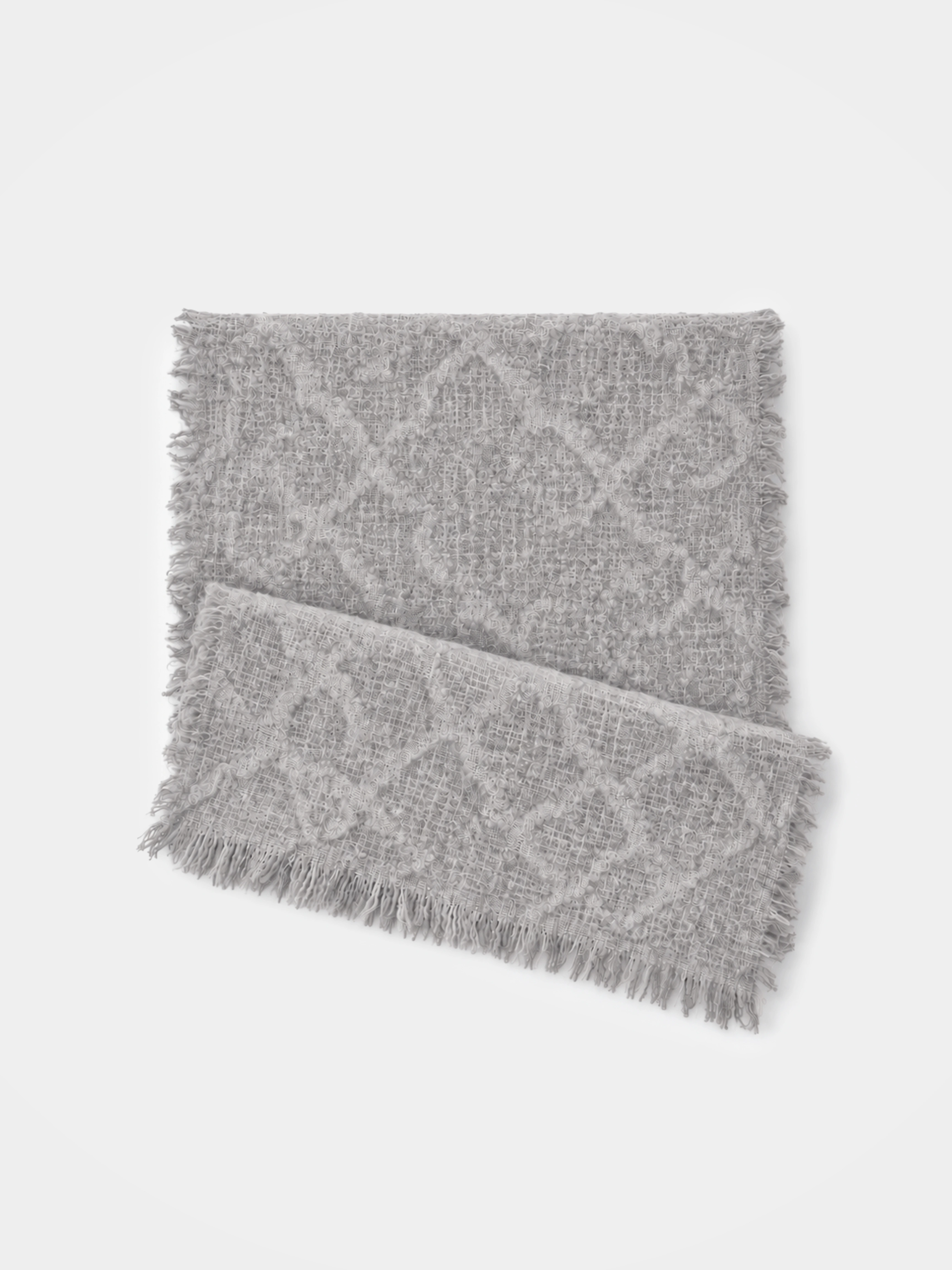 100% Cashmere Textured Tweed Tassel Long Scarf