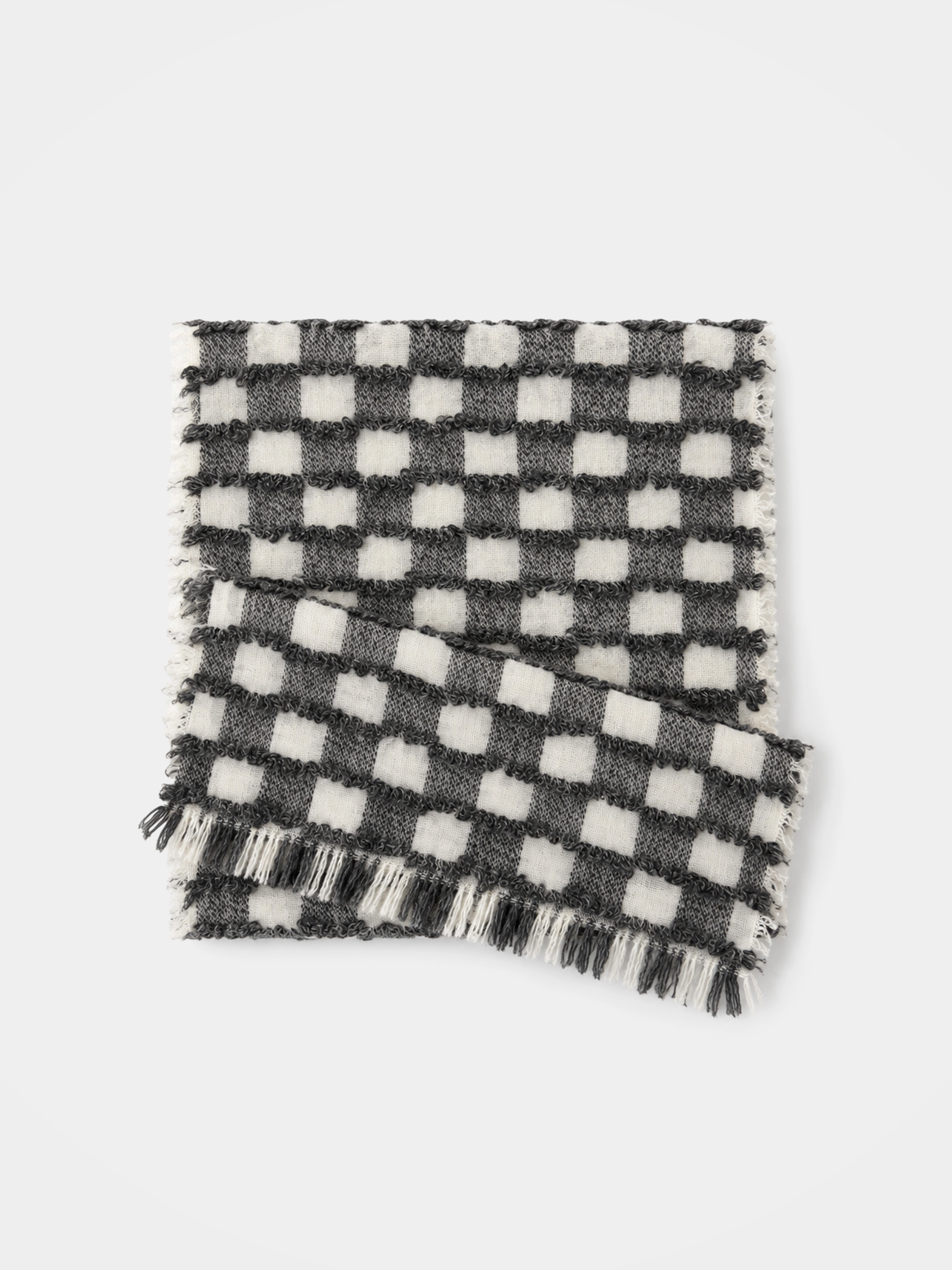 100% Cashmere Textured Plaid Tassel Long Scarf