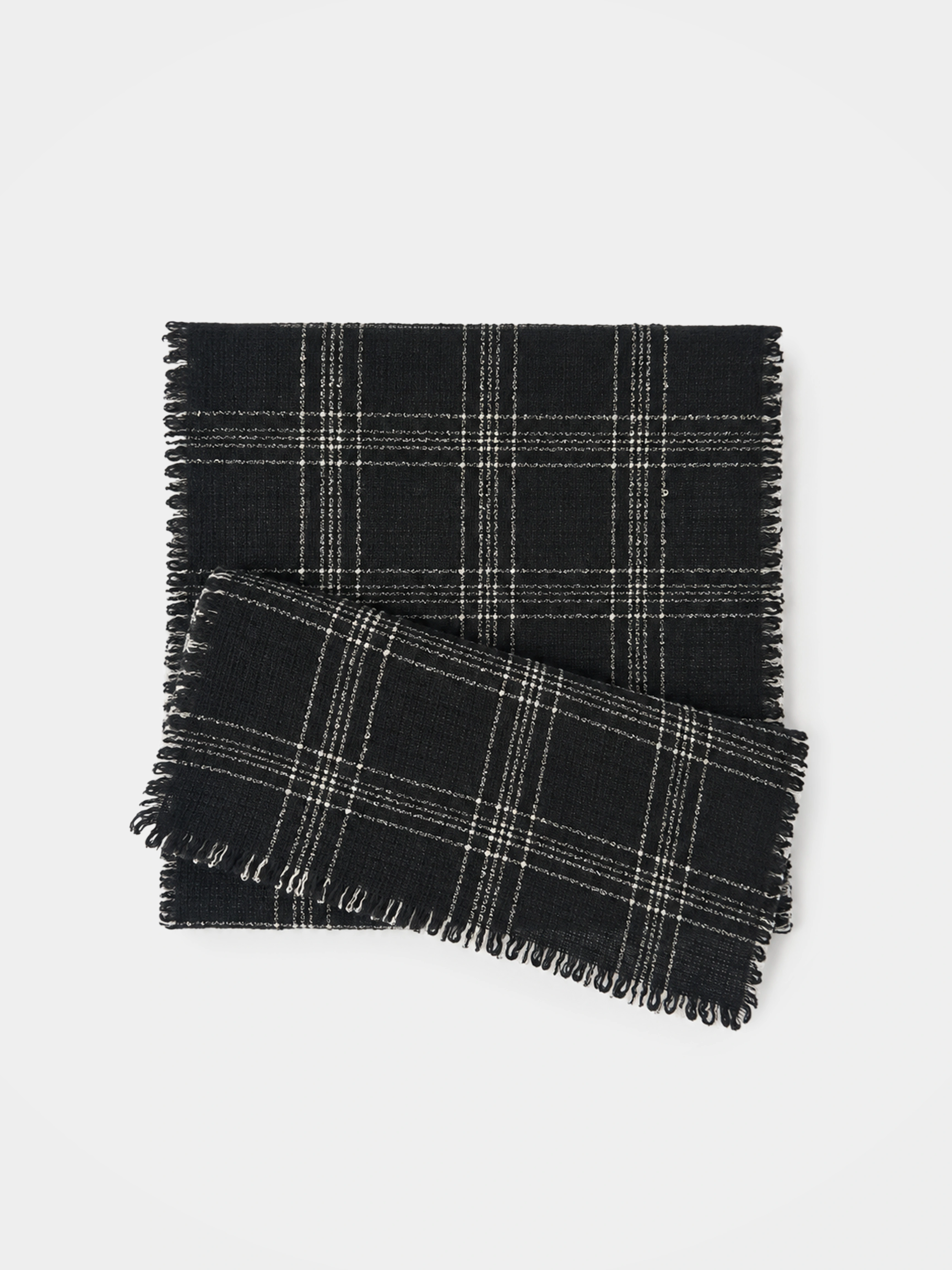 100% Cashmere Plaid Textured Tassel Long Scarf