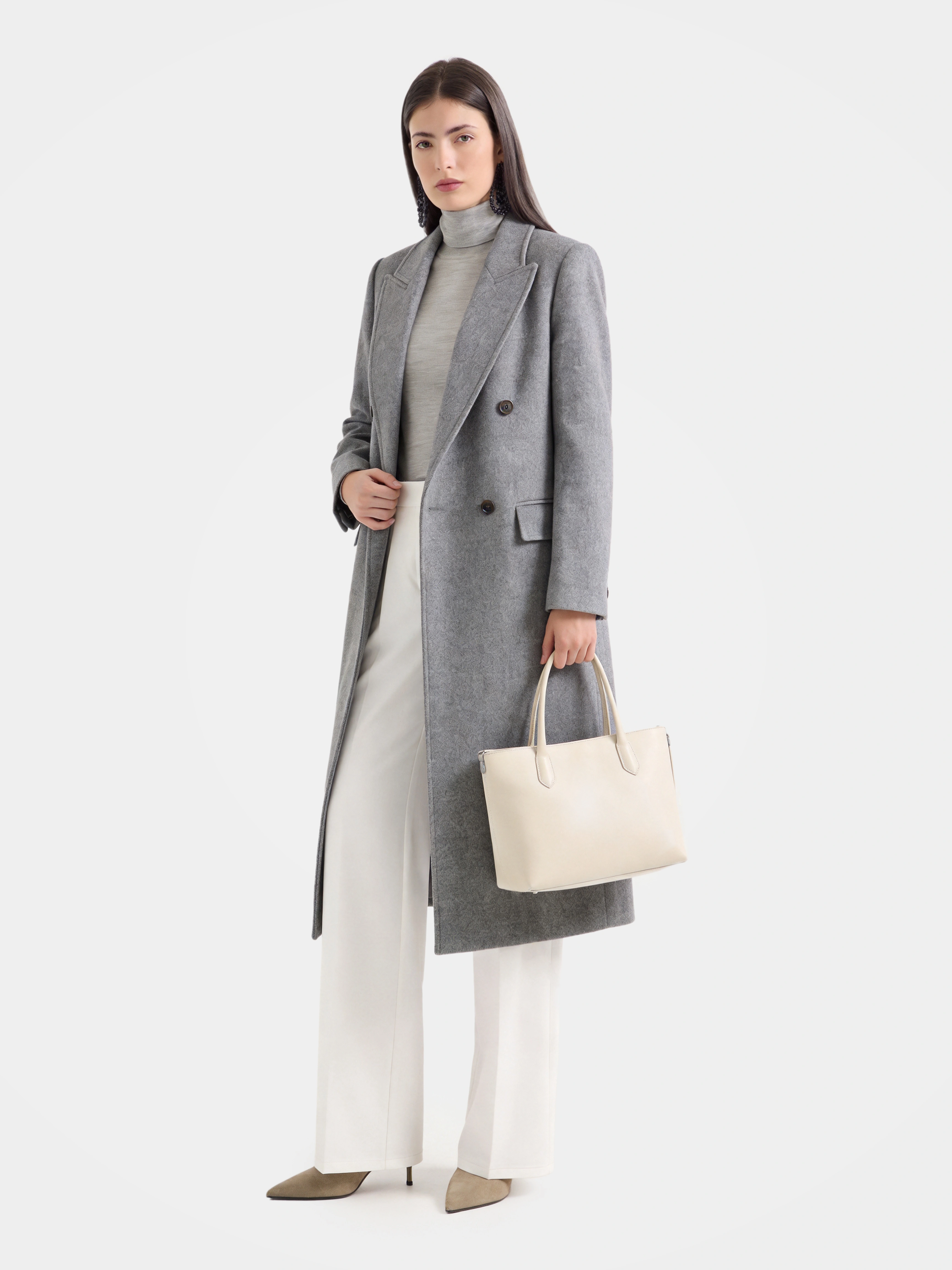 100% Cashmere Notched Lapel Double-Breasted Long Coat