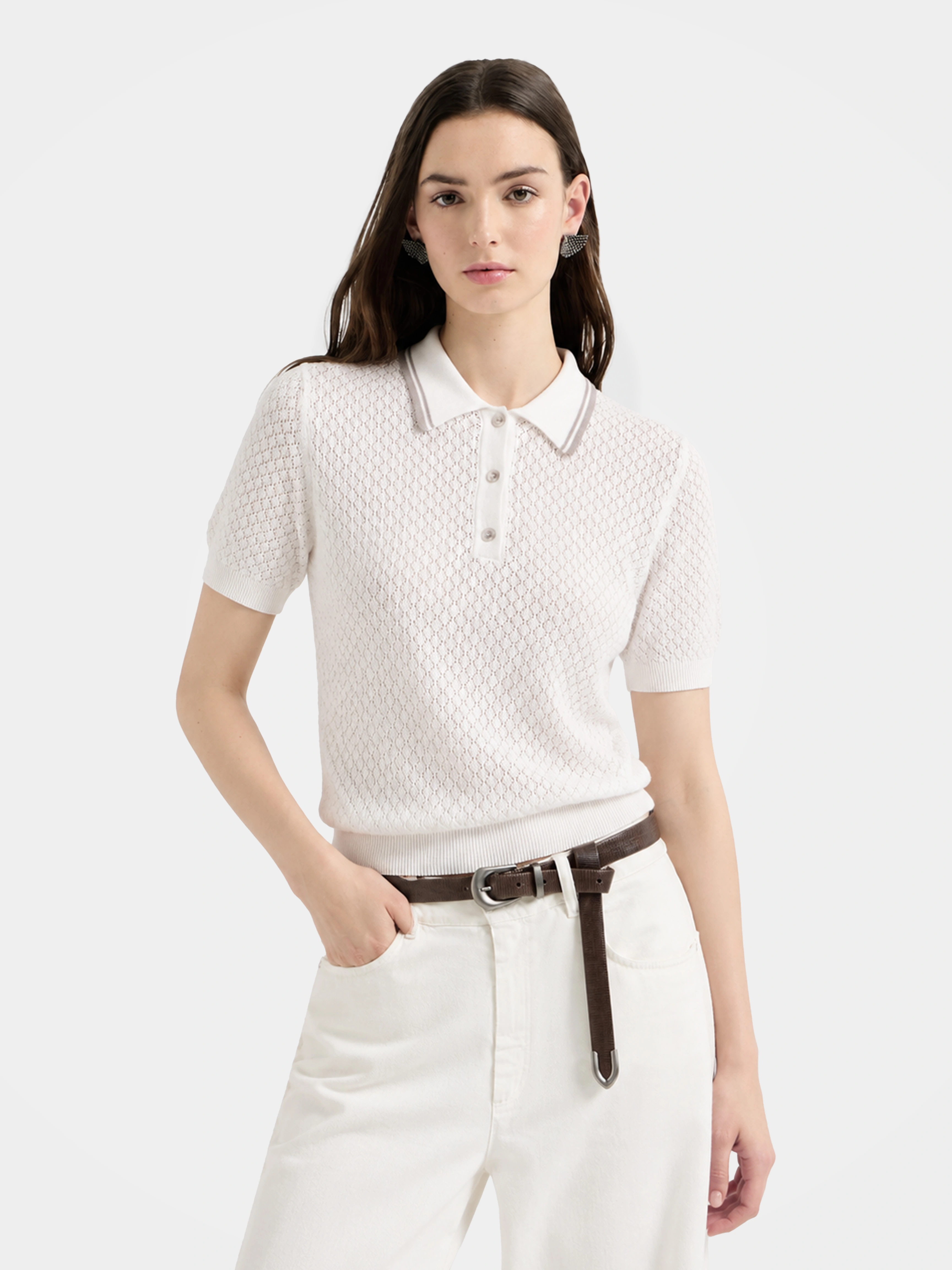 Lightweight Honeycomb Knit Polo Pullover