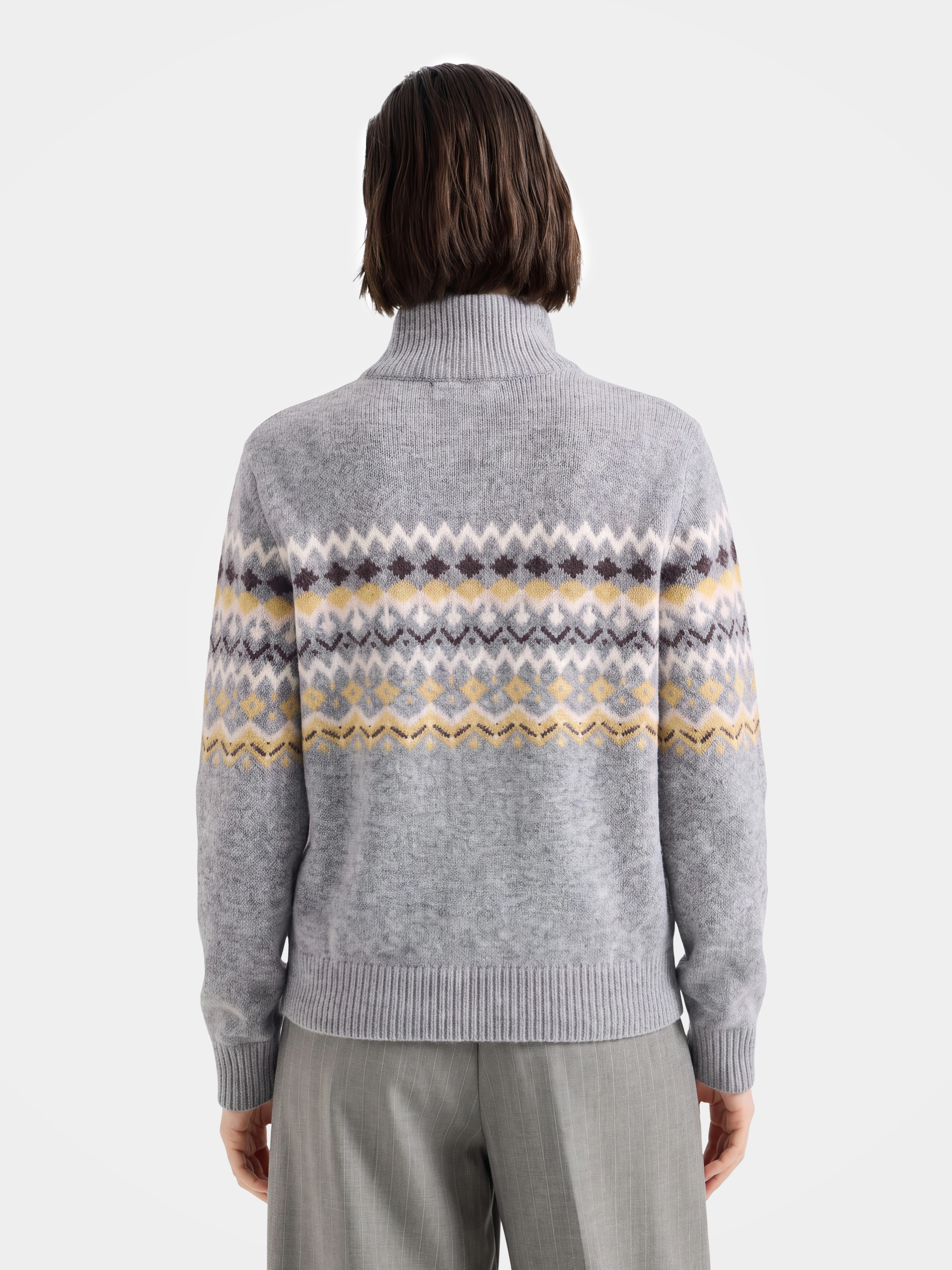 100% Mongolian Cashmere Fair Isle Zip Cardigan