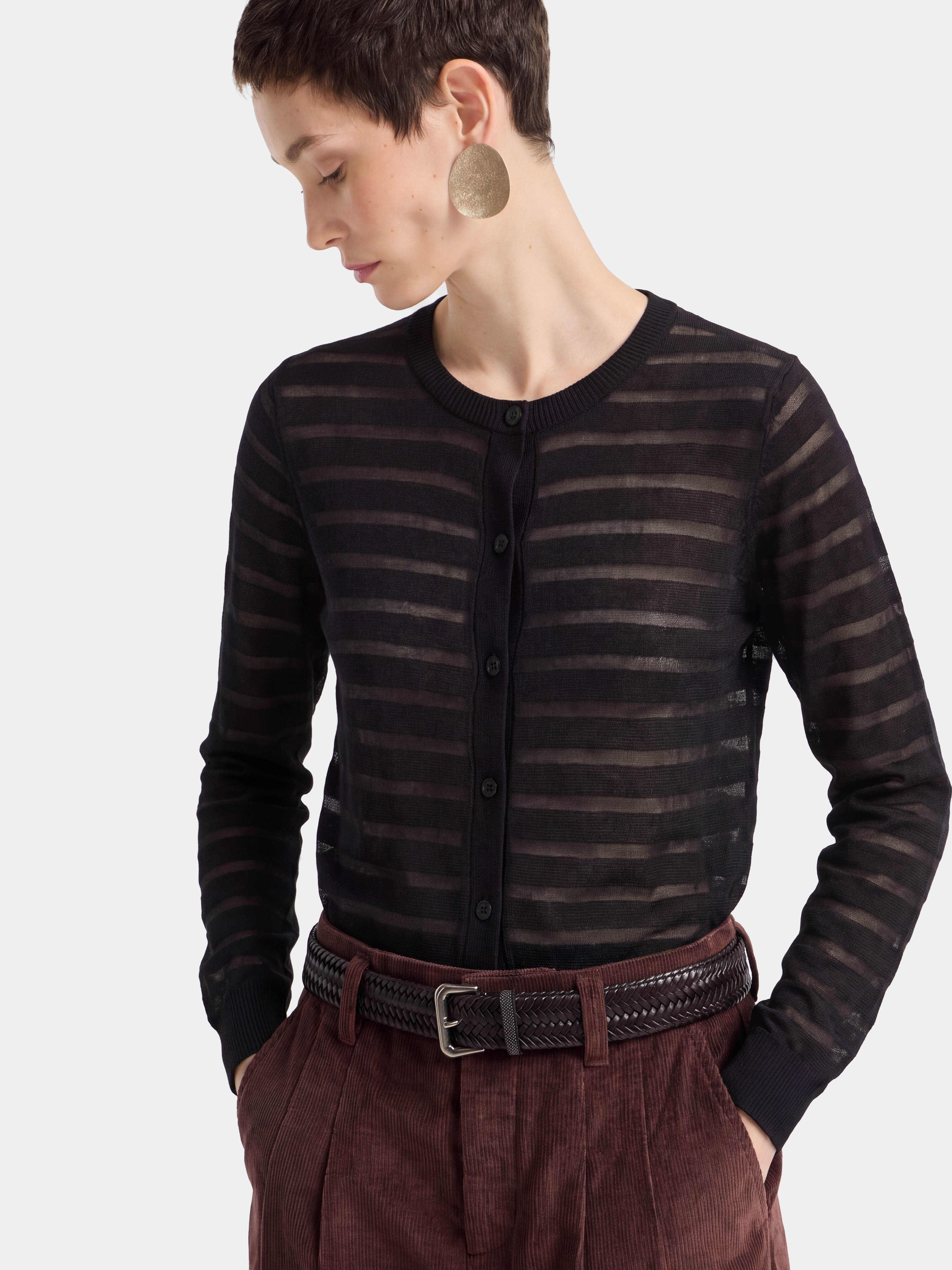 Cooling Sheer Tencel Blend Striped Knit Cardigan