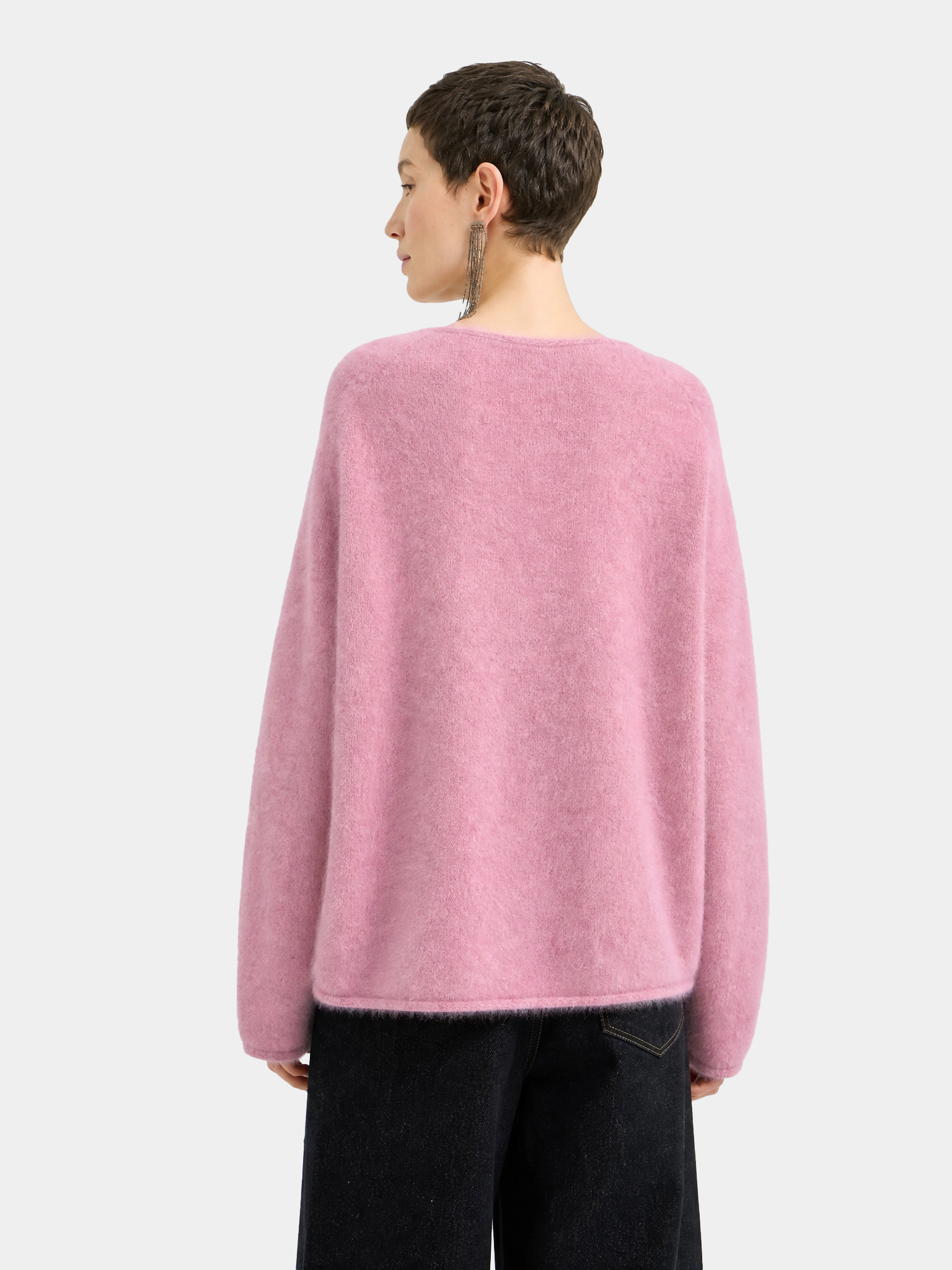 Wool Blend Brushed Crew Neck Relaxed Fit Long Sleeve Sweater