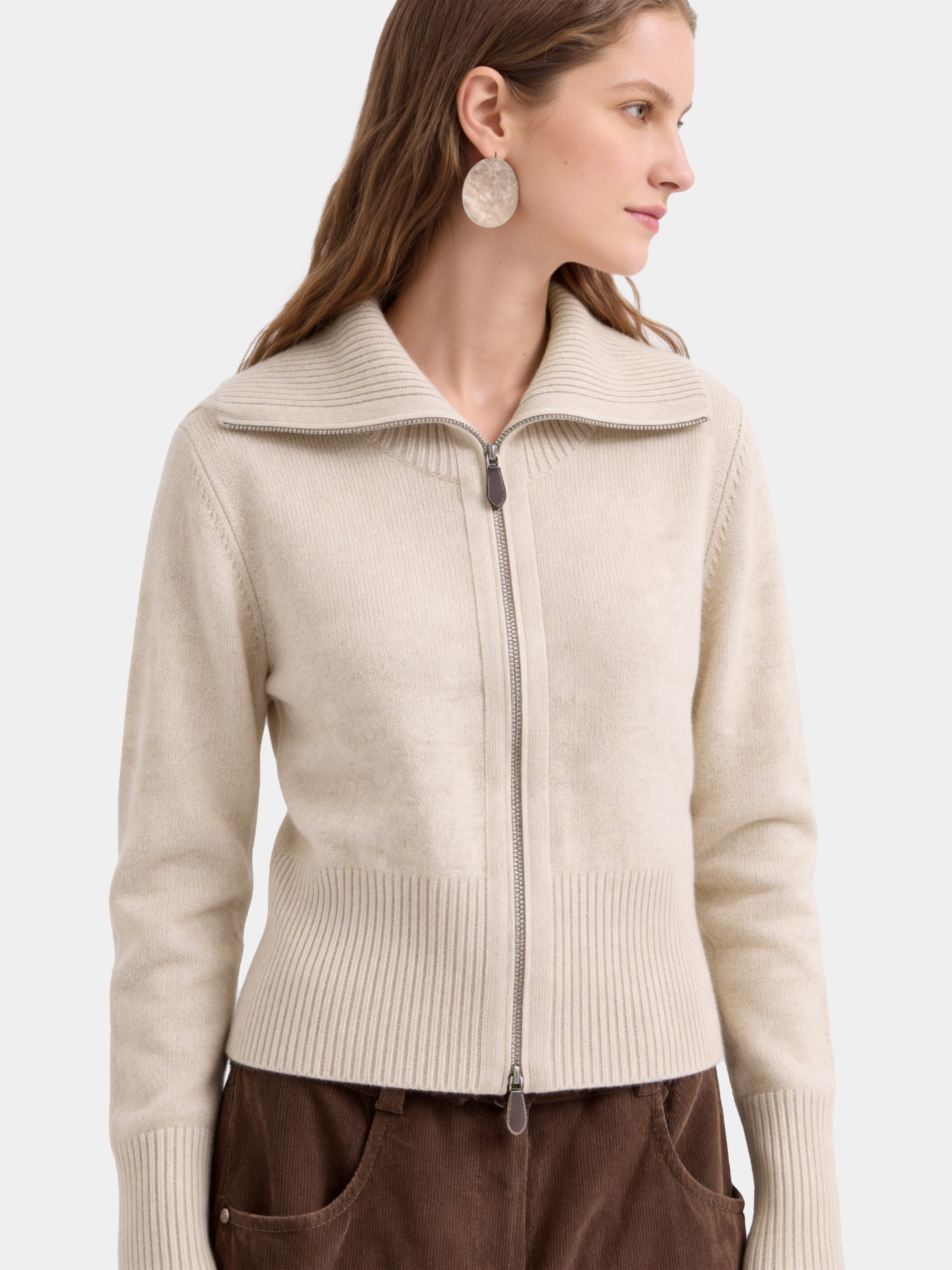 100% Cashmere Two-Way Zip Ribbed Knit Cardigan