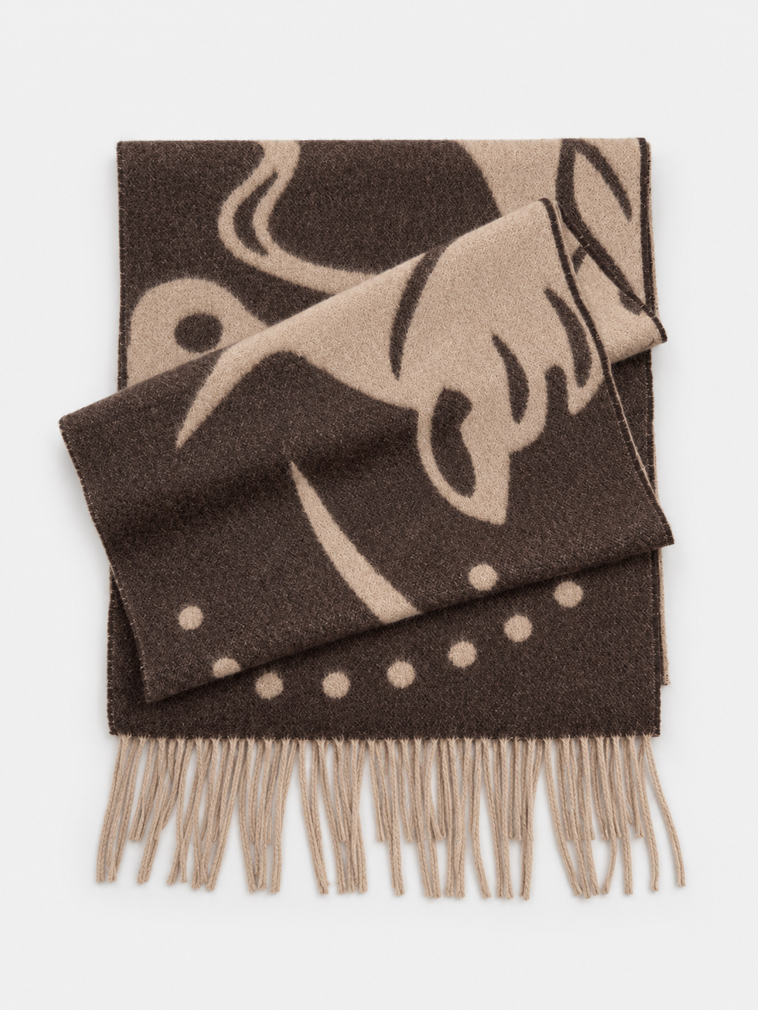 100% Cashmere Equestrian Horse Pattern Fringe Scarf